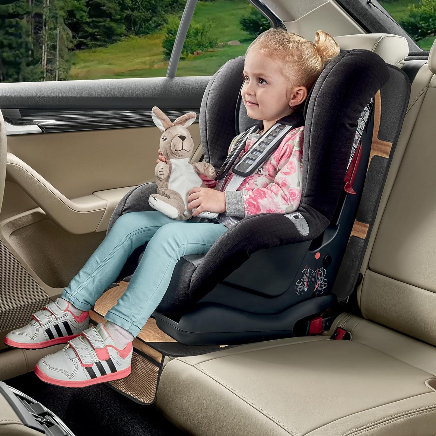 Car Seat Protector, 2 Pack Baby CarSeat Covers with Mesh Pockets & Non-Slip Backing 600D Durable Seat Protectors Under Car Seat for Baby (Black & Brown, Large)