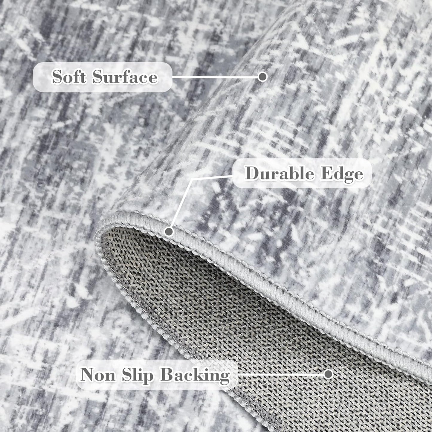 COZYLOOM Area Rug 4x6 Modern Washable Distressed Accent Carpet with Non-Slip Backing, Ultra-Soft Contemporary Geometric Floor Mat for Living Room, Kitchen, Bedroom, Grey