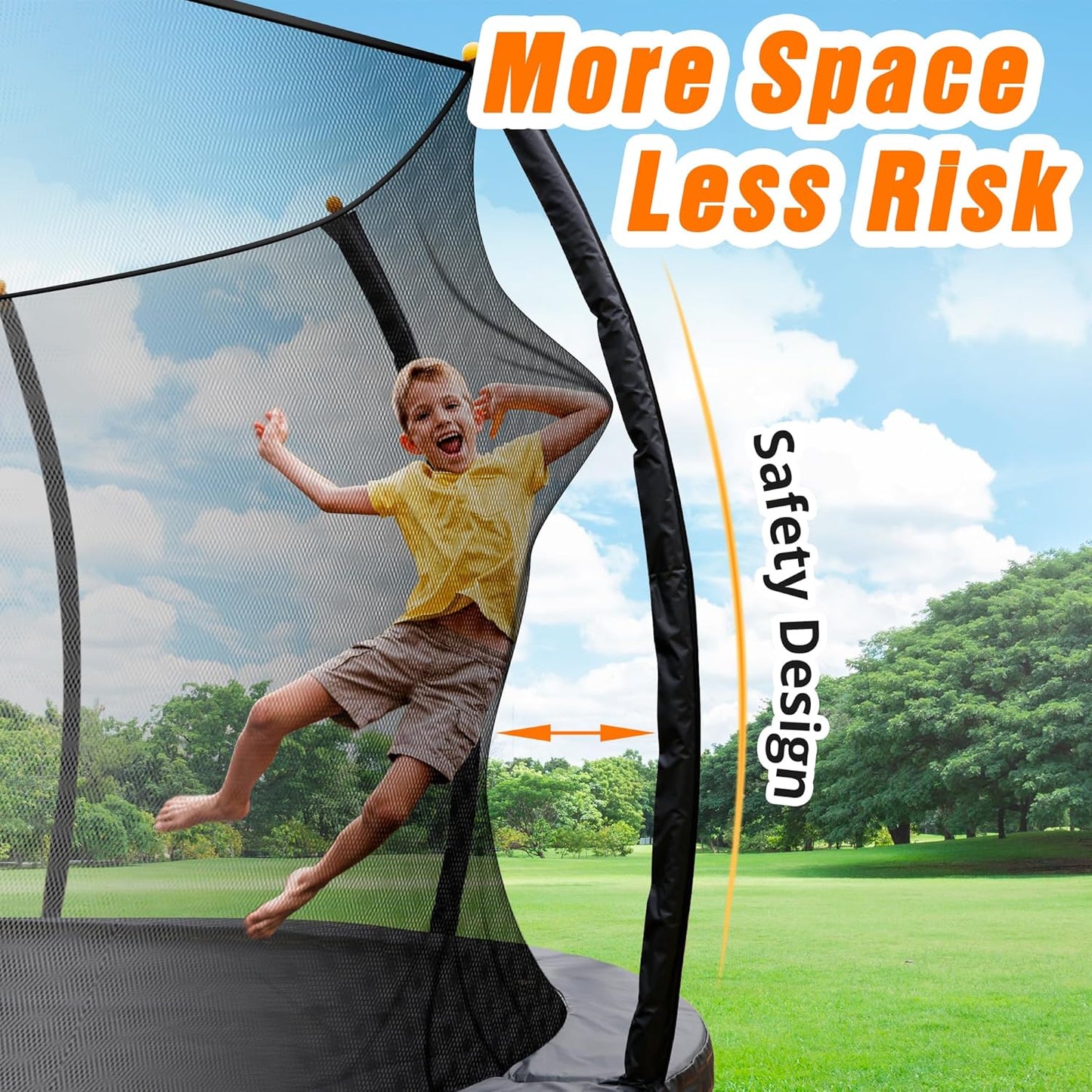 10FT 12FT 14FT 16FT Pumpkin Trampoline for Kids Adults, ASTM Approved Outdoor Recreational Trampoline with Basketball Hoop, Enclosure Net, Yellow