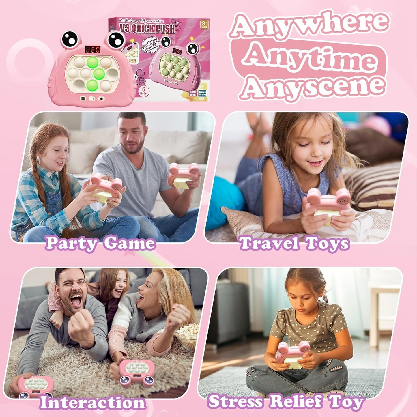 Pop Fidget Toys, Quick Push Pop Pro Light Up Game, Bubble Pop Fidget Game Controller Handheld Travel Game Toys for Kids 3-12 Years Old Stress Relief Decompression Push Puzzle Game Console Toys