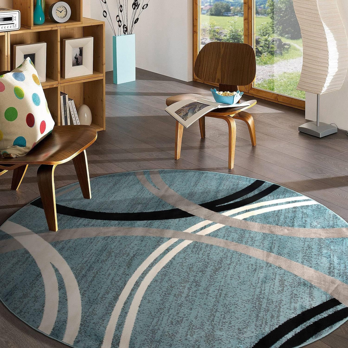 Rugshop Modern Wavy Circles Design Round Area Rug 8' Blue