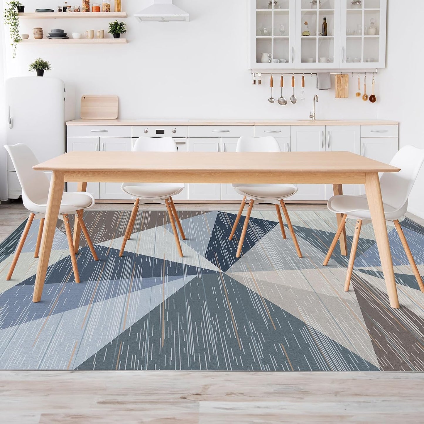 HOMFINE Washable Modern Area Rug - Geometry Style 4x6 Rugs for Living Room, Bedroom, Machine Washable Rug Soft Non Slip Non Shedding Area Rug - Blue, 4'x6'