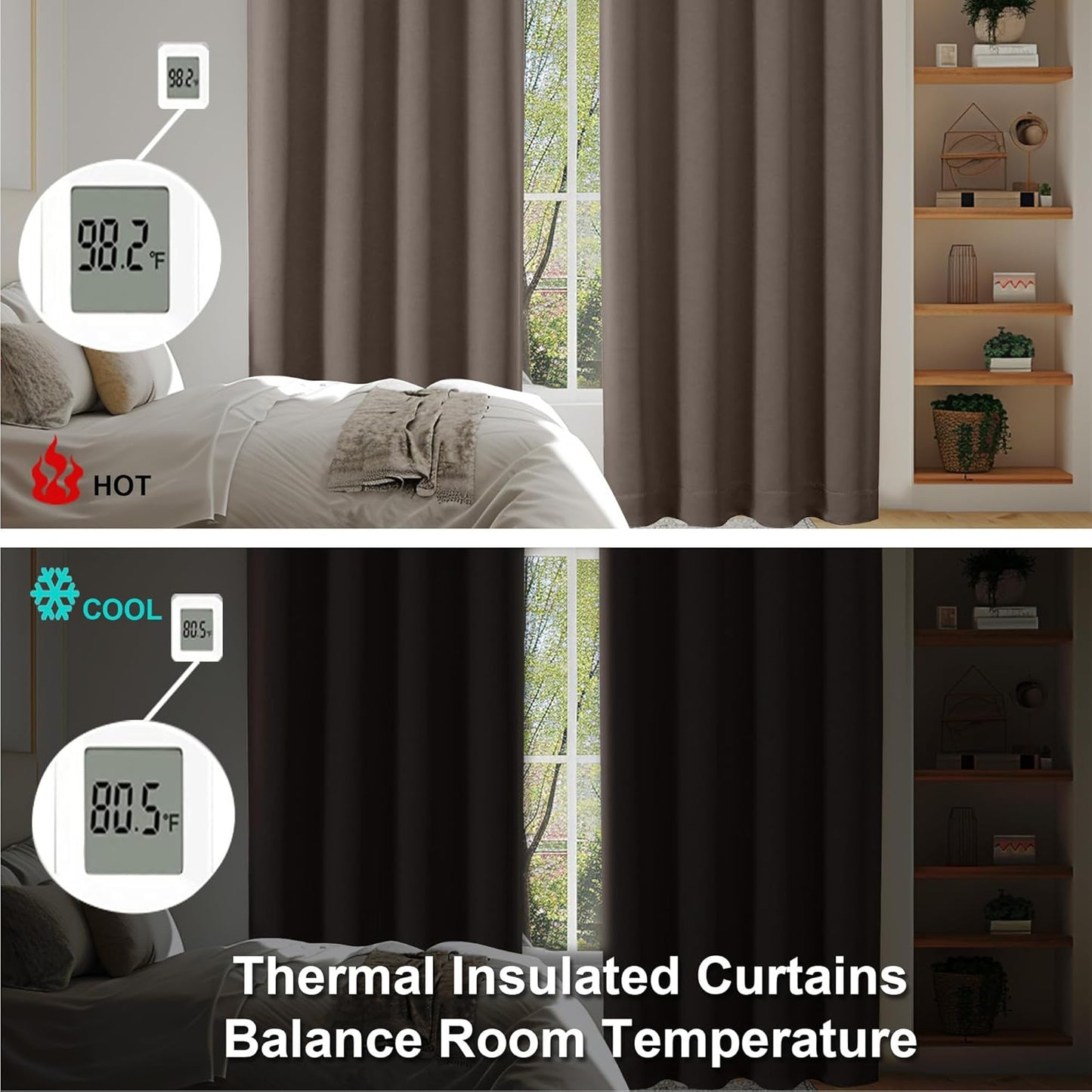 Simplebrand Ava Brown Short Blackout Curtains for Bedroom 45 Inches Long 2 Panels Set, Solid Thermal Insulated, Energy Saving Window Treatment Curtains Blackout Drapes, W40 x L45 Inch, Brown