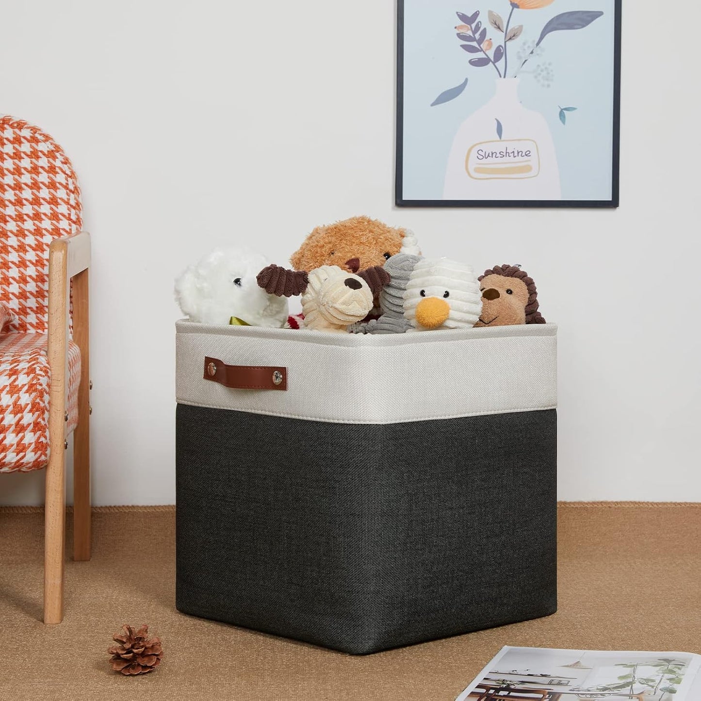 DULLEMELO Storage Baskets, 13 Inch Cube Storage Bins for Shelves Closet Nursery Toy Storage, Foldable Linen Closet Organizers Storage Baskets for Toy Closet Storage?4 Pack - 13" White&Black)