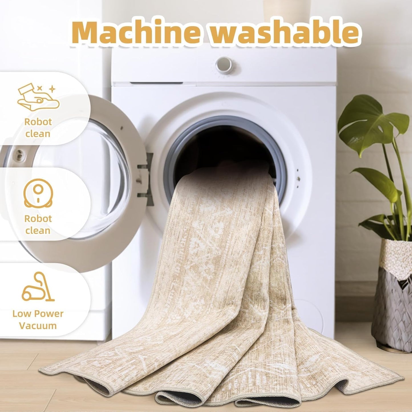 Large Living Room Area Rug 9x12 - Machine Washable Vintage Boho Moroccan Rugs Geometric Neutral Rug Non-Shedding Low Pile Distressed Farmhouse Carpet for Bedroom Nursery Classroom Dorm (9 x 12, Beige)