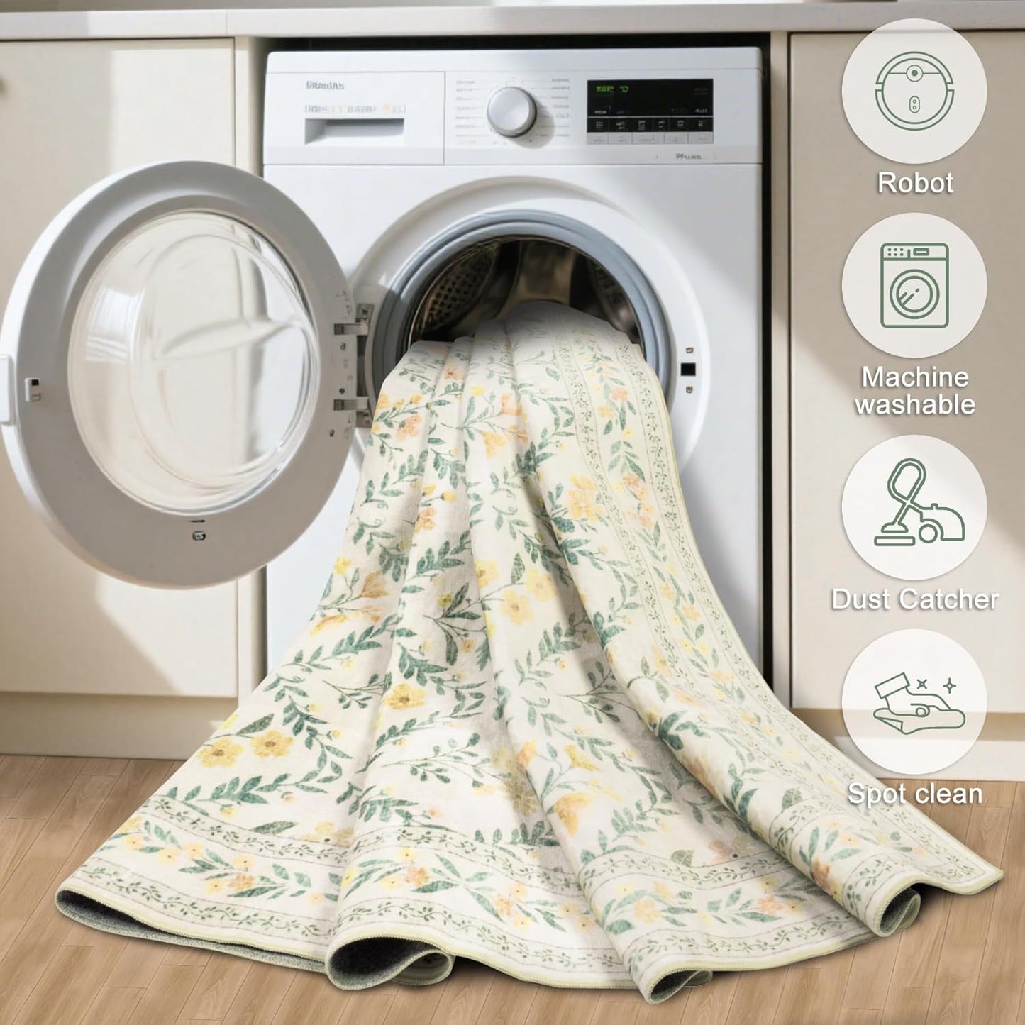 Entryway Rug 2X3 Small Rugs: Floral Washable Door Mat Vintage Soft Low Pile Non-Slip Kitchen Rugs Stain Resistant Indoor Throw Rug for Entrance, Bedroom, Kitchen, Laundry, Bathroom Beige/Multi