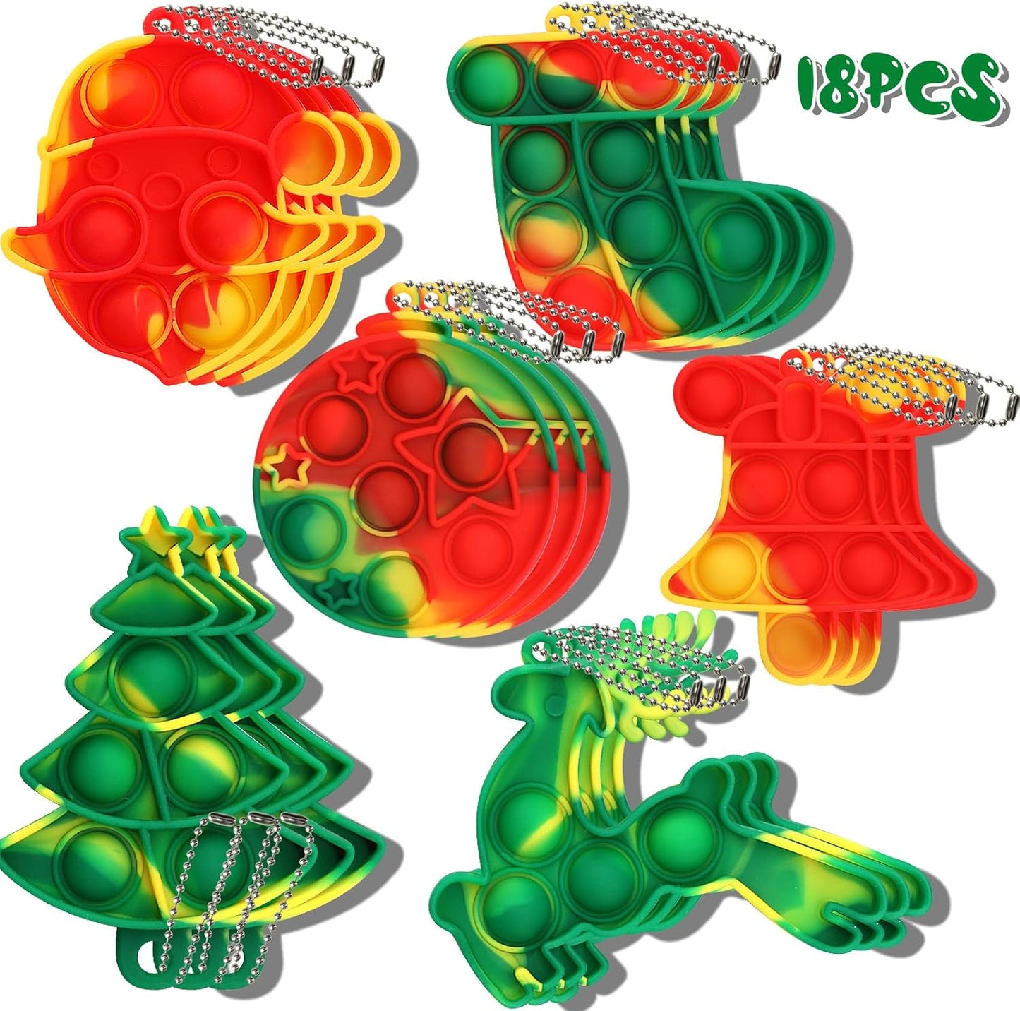 Christmas Party Favors, 18 Pcs Pop Fidget Toys Keychain Its for Kids Adults, Mini Push Bubble Pops Bulk Sensory Toys, Birthday Gifts Classroom Prizes for Boys Girls Goodie Bag Treasure Chest Box