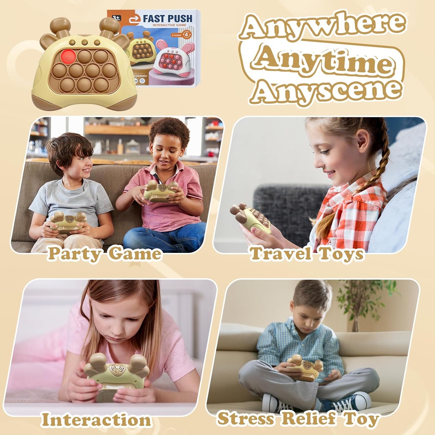 Quick Push Pop Games, Pop Pro Light Up Fidget Toys Game, Stress Relief Decompression Push Puzzle Game Console Toys Bubble Pop Fidget Game Controller Handheld Travel Game Toys for Kids 3-12 Years Old