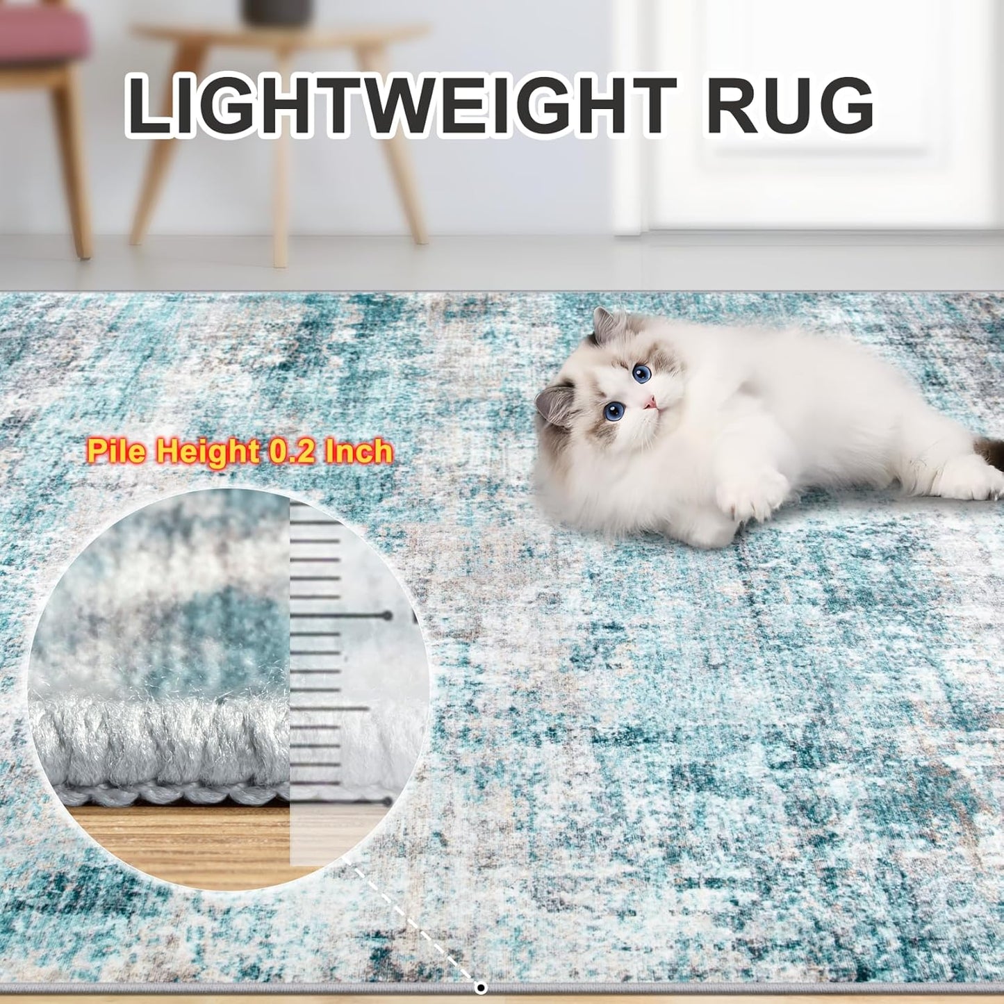 Area Rugs Living Room Rug - 4x6 Washable Modern Abstract Soft Neutral Non-Slip Carpet Large Indoor Floor Thin Carpets for Bedroom Dining Room Farmhouse Nursery Home Office Green