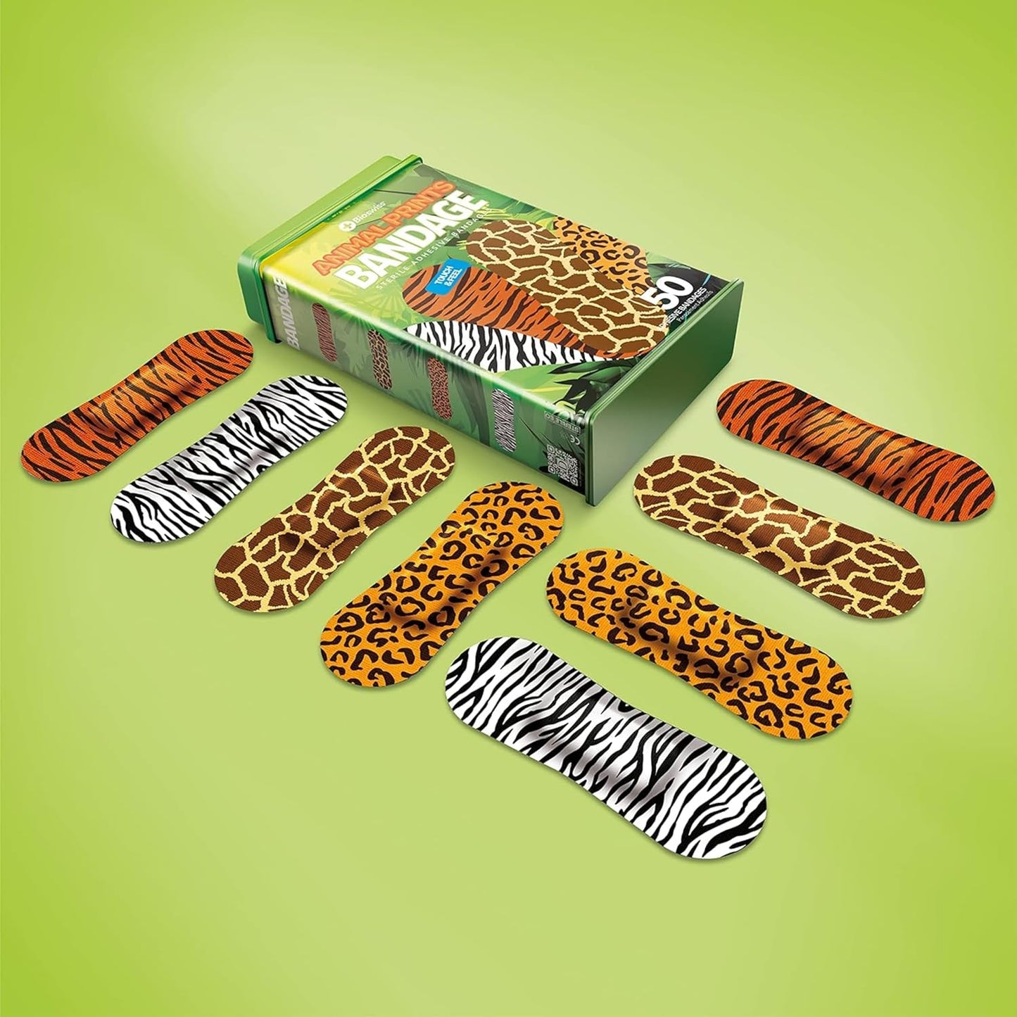 BioSwiss Bandages, Animal Print Shaped Self Adhesive Bandage, Latex Free Sterile Wound Care, 50 Count