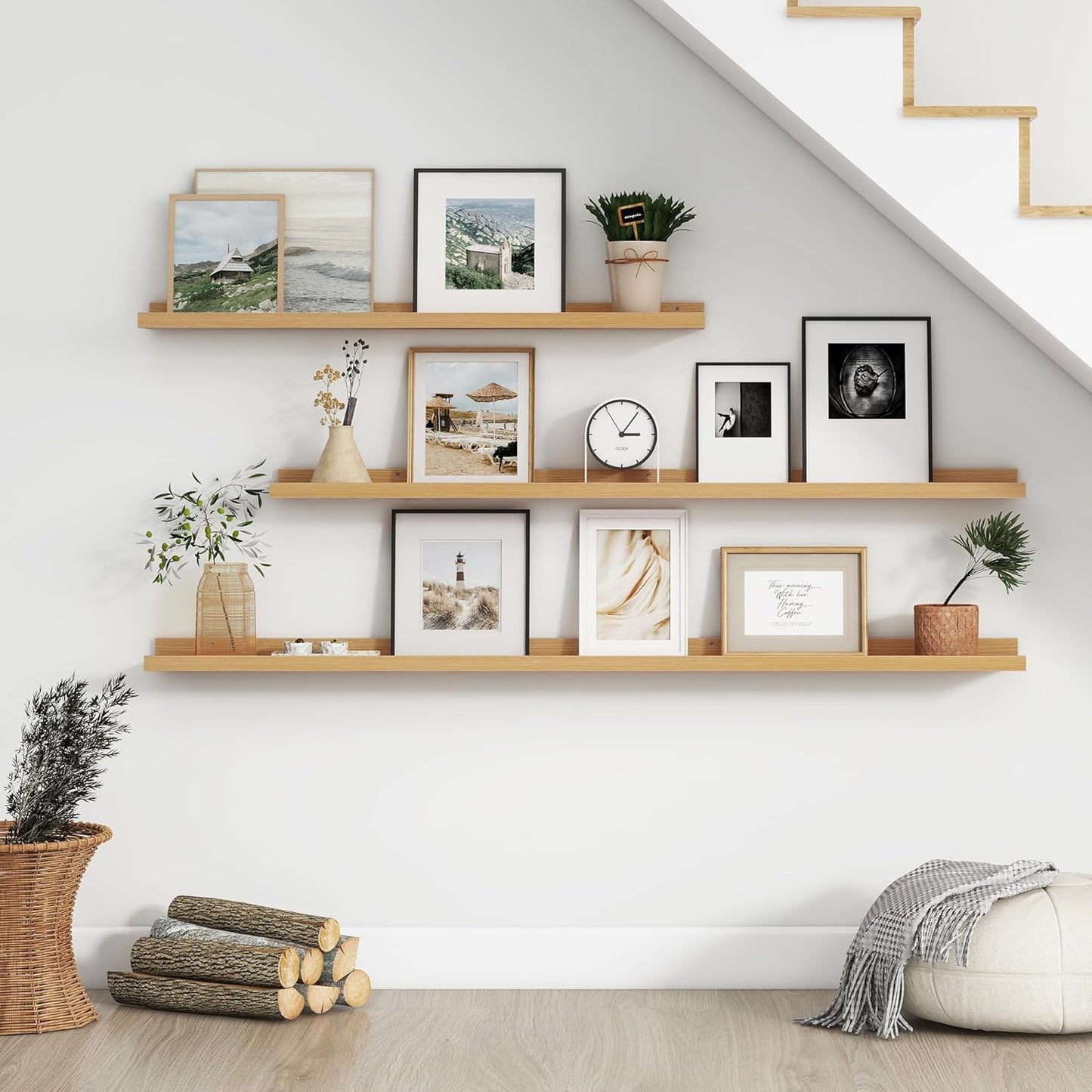 Floating Picture Ledge Shelves for Wall Set of 4, 56 Inch Wall Shelves with Lip Long Large Nursery Book Shelf for Toys Storage Kids Bookshelf Wall Mounted Living Room Bedroom Decor Frames
