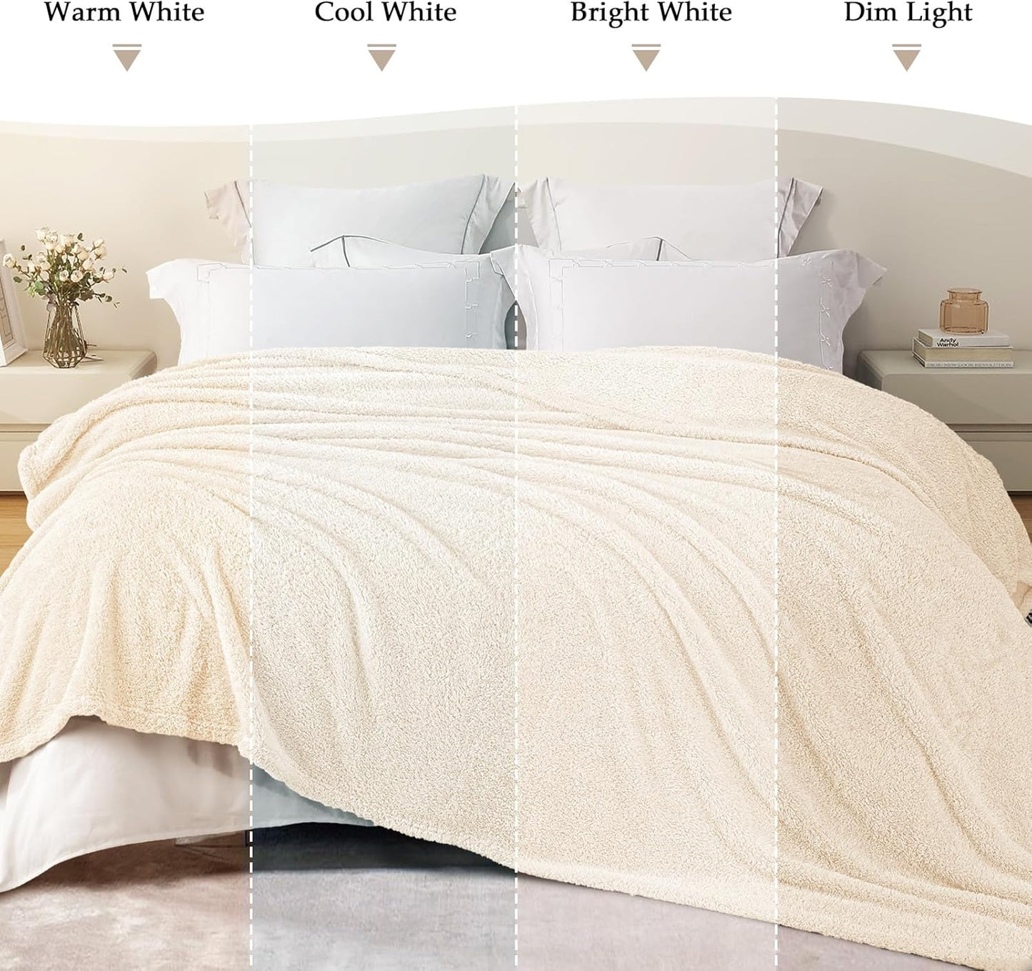 Exclusivo Mezcla Fleece Blanket for Couch, Soft and Cozy Queen Blankets for Women Men Girls Kids, Suitable for All Seasons, White, 90x90 Inches