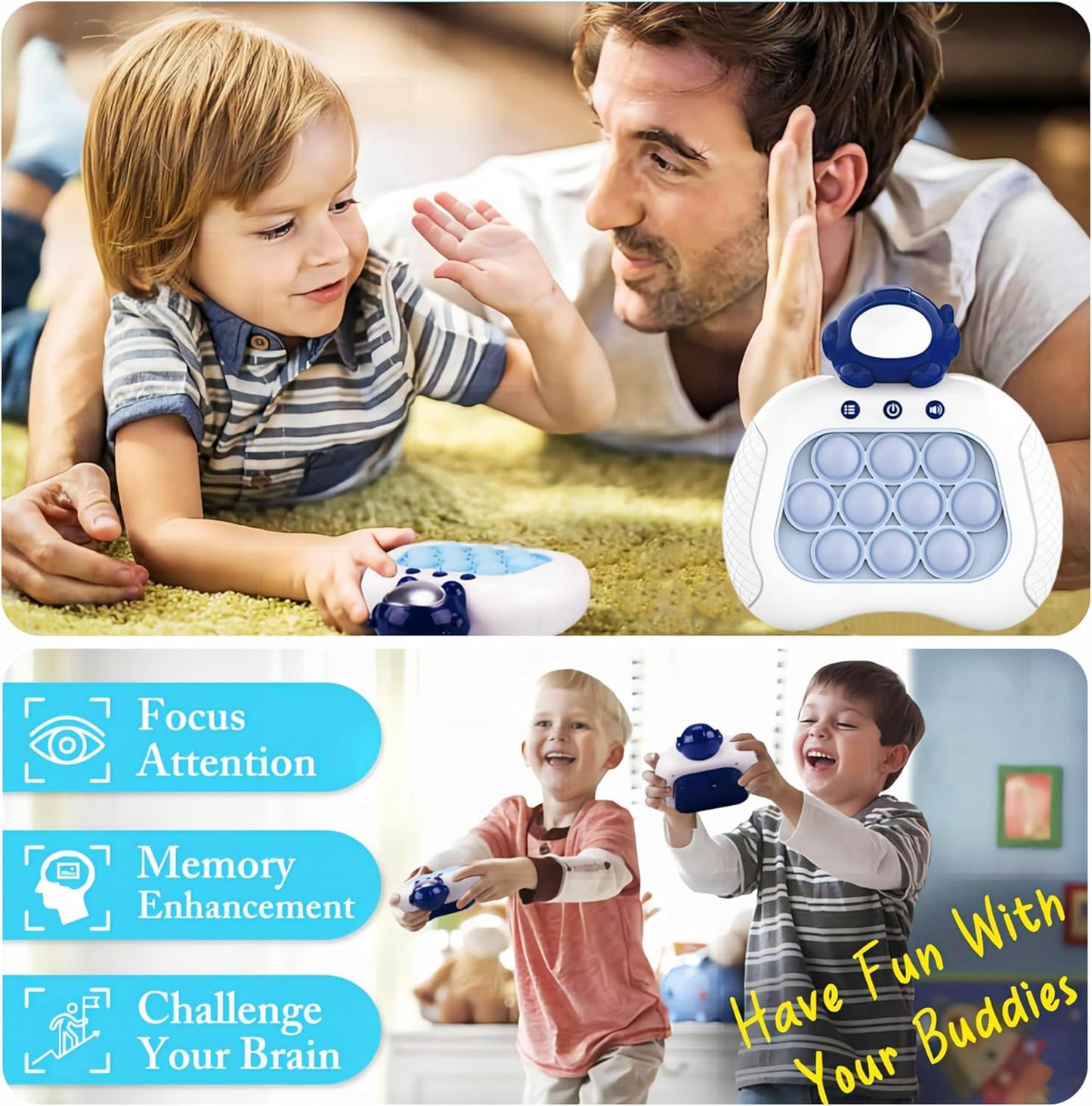 2024 New Speed Push Handheld Game Machine 2Pc-Fidget Console,Music Whack A Mole Stress Relief Fidget Toys,Squeeze Poppet Sensory Push Pop Bubble Toy,Quick Push Light Up Pop Game for Adults/Kids (TKR)