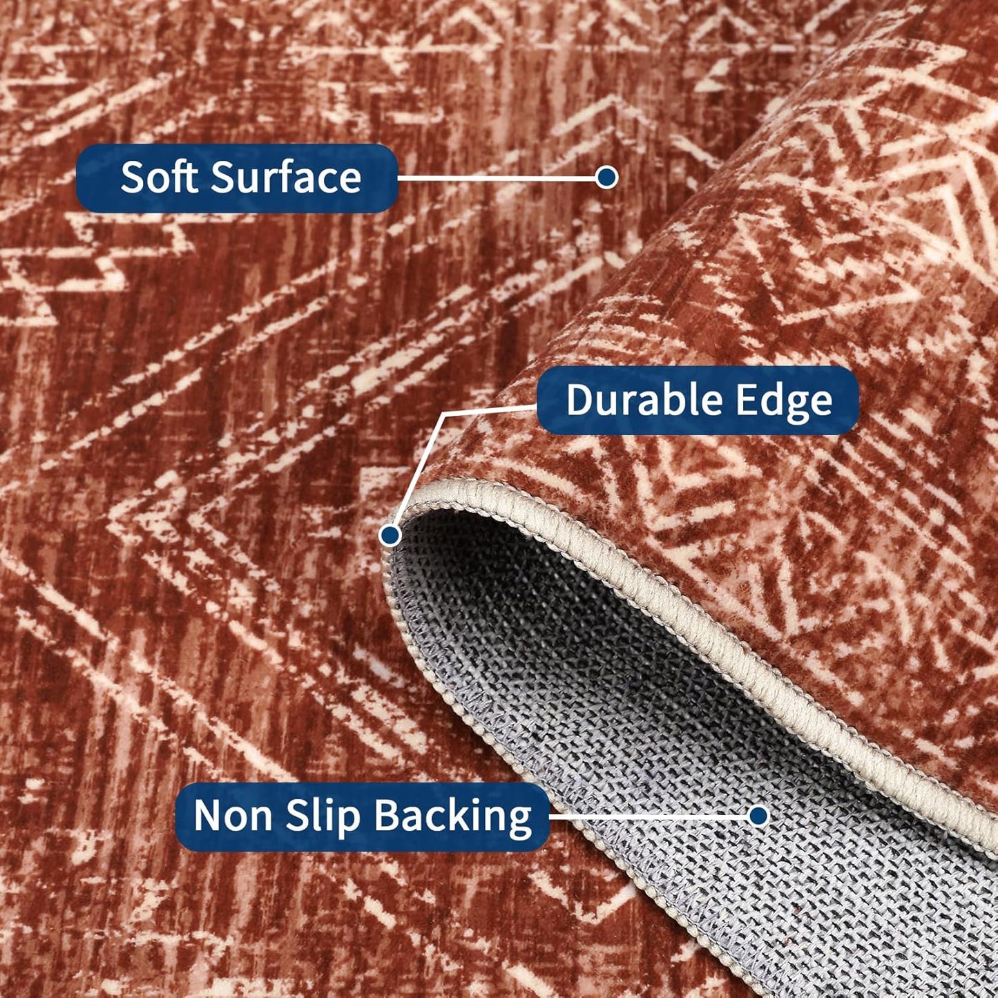 COZYLOOM 2x8 Rug Modern Indoor Area Rug Machine-Washable for Living Room or Bedroom Softness Foldable Carpet for Easy Storage Geometric Design Non Slip Rug Stain Resistant Carpet, Brick Red