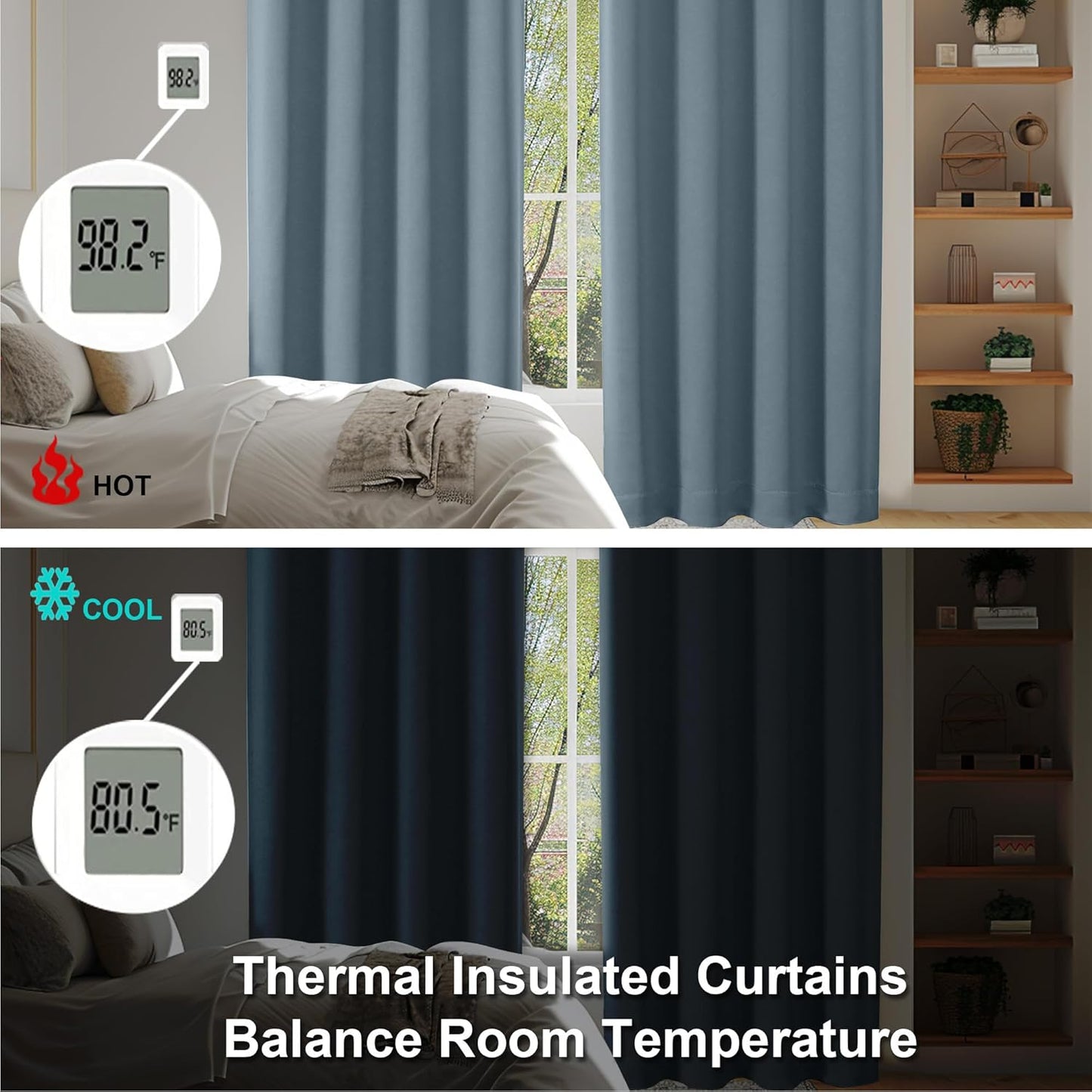 Simplebrand Ava Stone Blue Short Blackout Curtains for Bedroom 45 Inches Long 2 Panels Set, Solid Thermal Insulated, Energy Saving Window Treatment Curtains Blackout Drapes, W40 x L45 Inch, Stone Blue