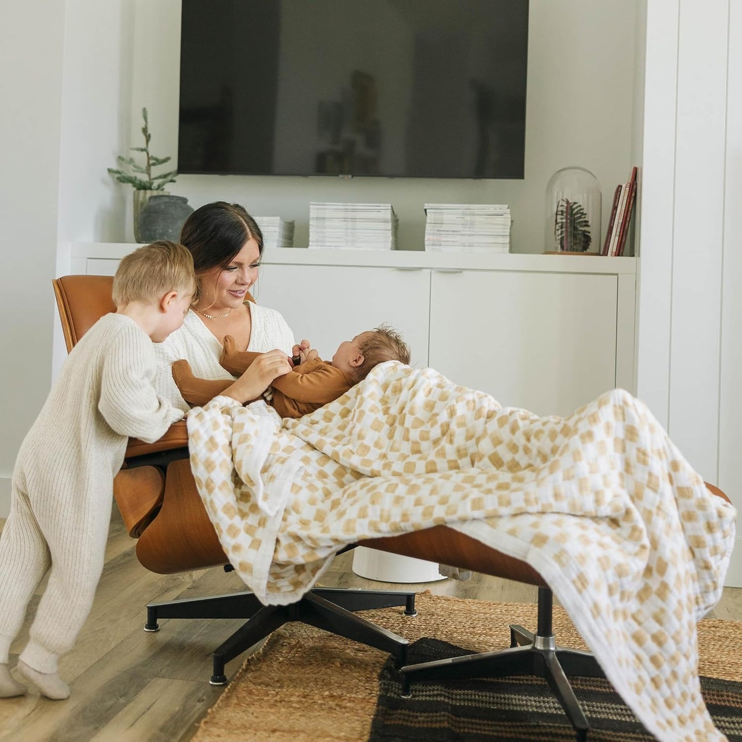 Little Unicorn Premium Quilted Throw | Super Soft, Multi-Layered Muslin XL Blanket| Great for Kids & Families (Adobe Checker)