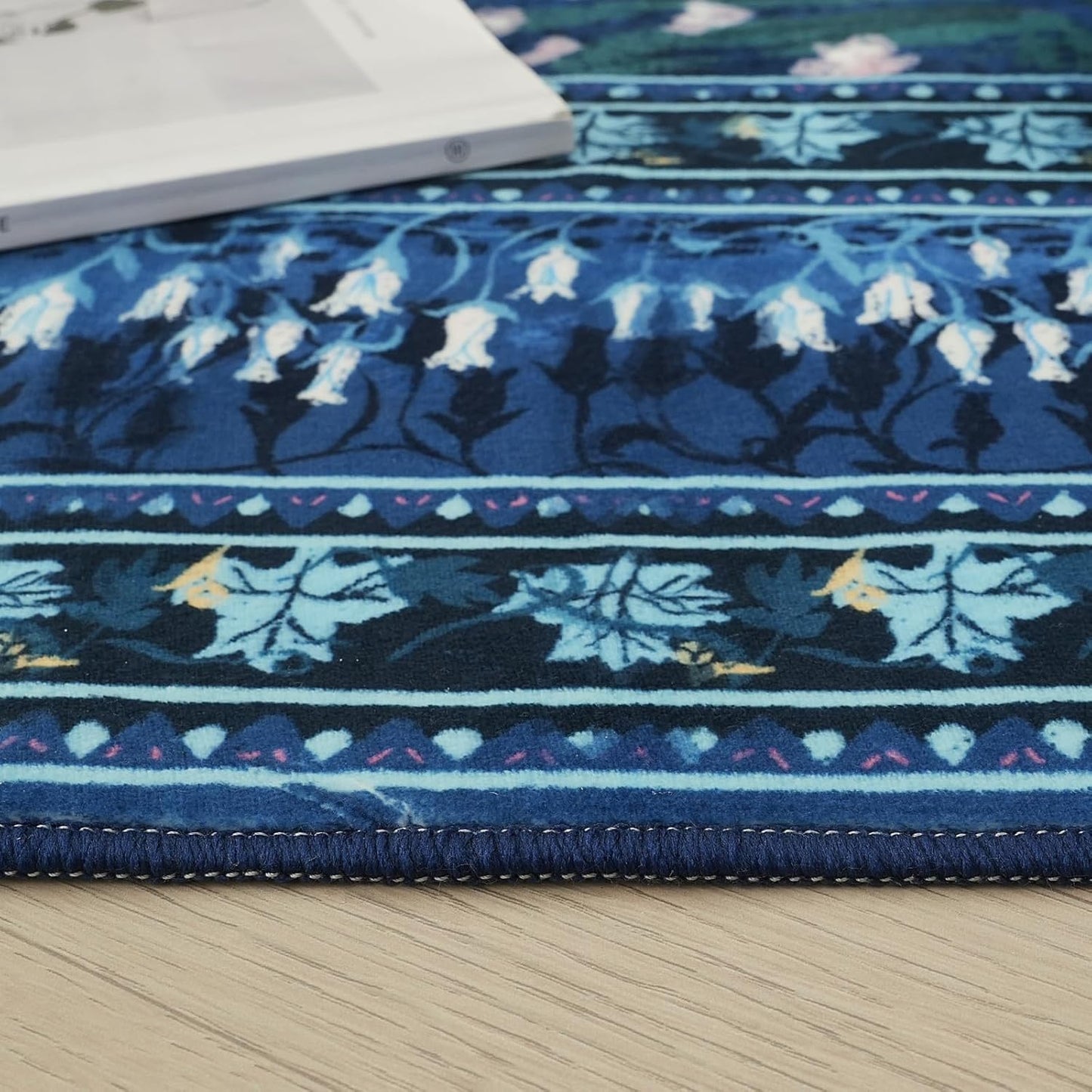 2x6 Runner Rug Impressionist-Style Vintage Kitchen Rugs Non Slip Washable Soft Carpet Runner for Kitchen Laundry Bedroom Bathroom, Blue