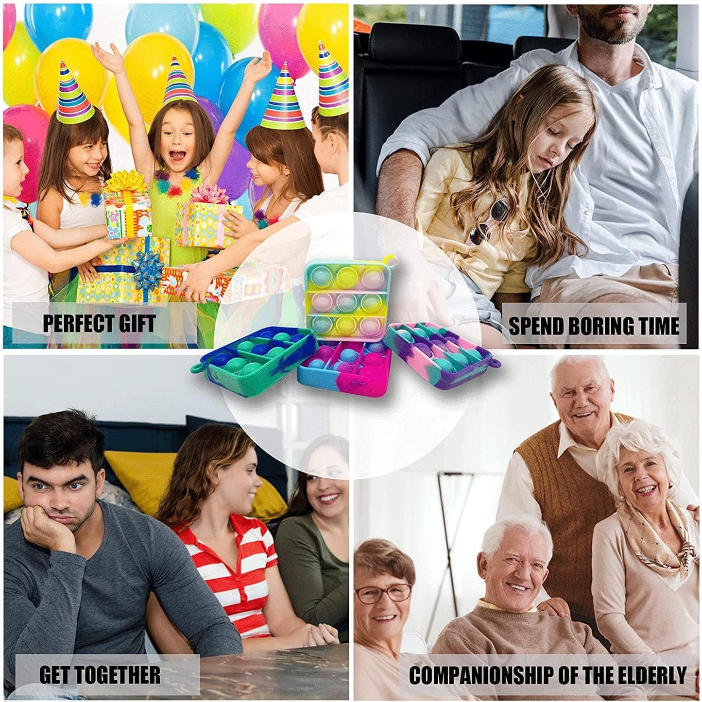 12 Pcs Pop Fidget Keychain, Mini Fidget Toys Bulk, Party Favors for Kids, Kids Goodie Girls Bag Stuffers Fidgets for Classroom Prizes Sensory for Kids Christmas Party Favors