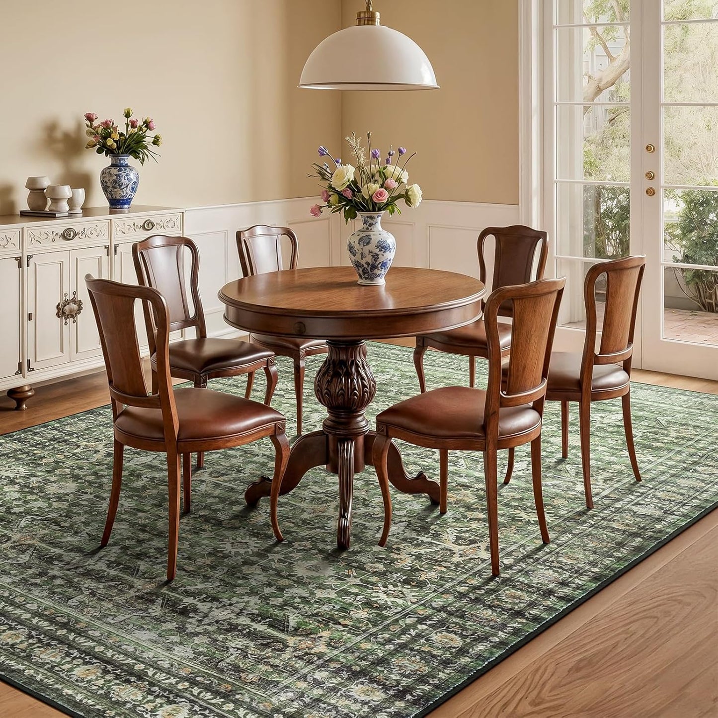 Lofus 6x9 Area Rug for Living Room,Green Washable Area Rugs with Non-Slip Backing,Soft Boho Carpets for Bedroom Dining Room Home Office Indoor Nursery