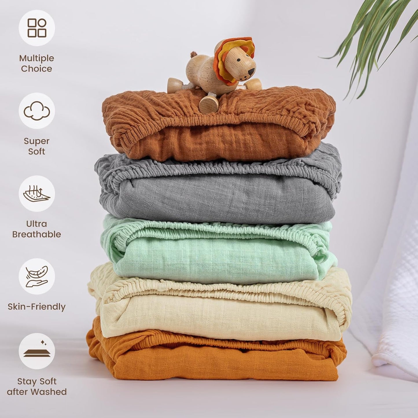 david's kids Muslin Crib Sheets for Boys Girls, 2 Pack 100% Cotton Soft Breathable Fitted Baby Sheet Set, 28x52 Inch Fits Standard Crib and Toddler Mattresses, Beige & Grey