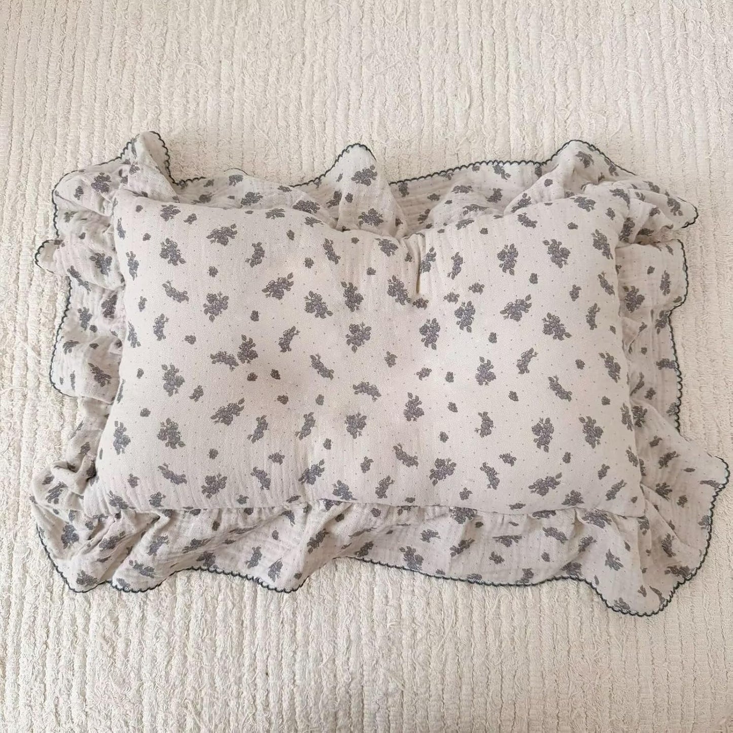 BuLuTu Blue Orchid Flower with Dots Design Toddler Pillow Case Crib Size, 14"x20", 1 pc, Muslin Cotton Pillow Covers for Girls Boys Machine Washable Pillowcase Nursery Decor, Durable