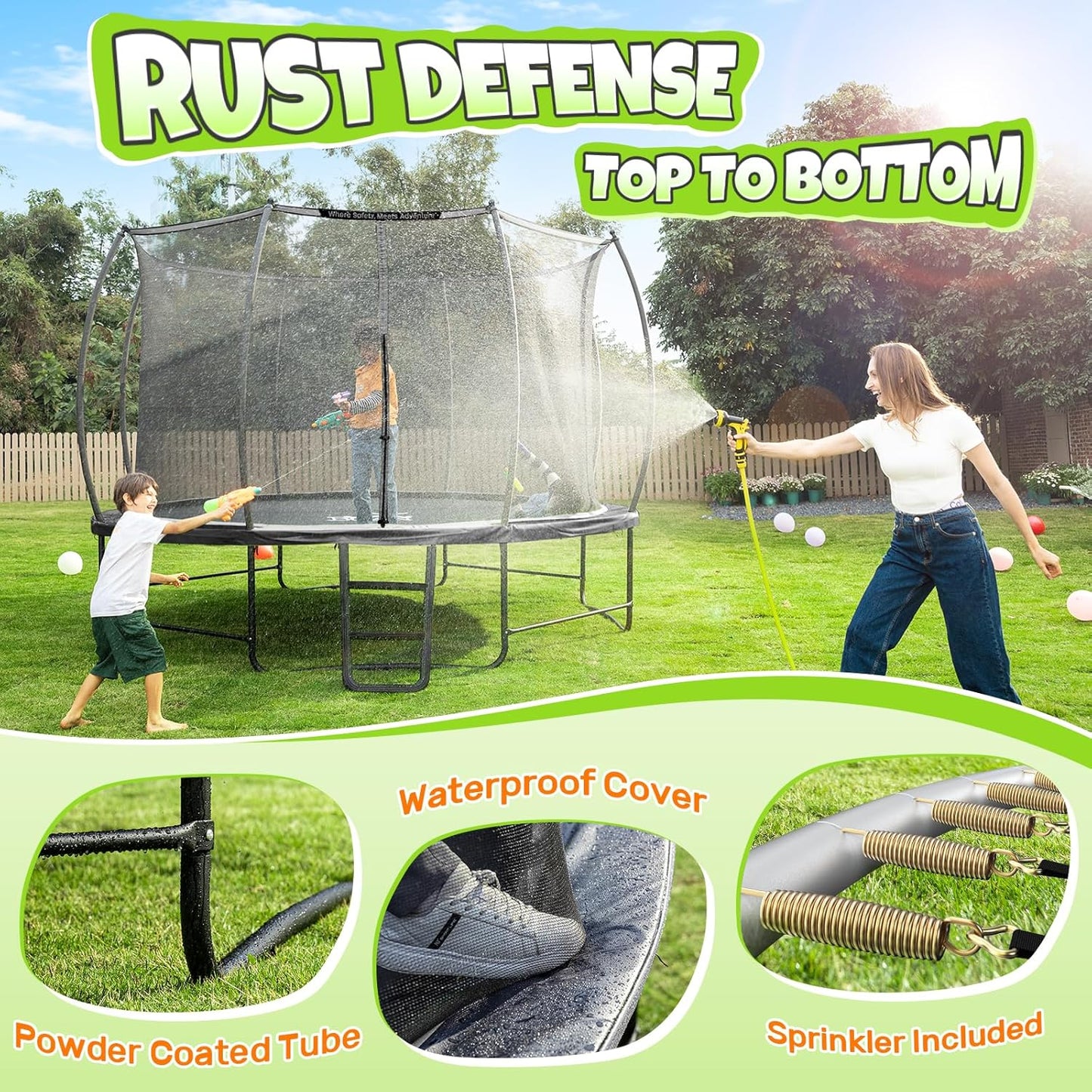 BCAN 8FT 10FT 12FT 14FT 15FT 16FT Recreational Trampoline with Enclosure for Kids Adults, ASTM Approved, Outdoor Trampolines with Ladder for Kids