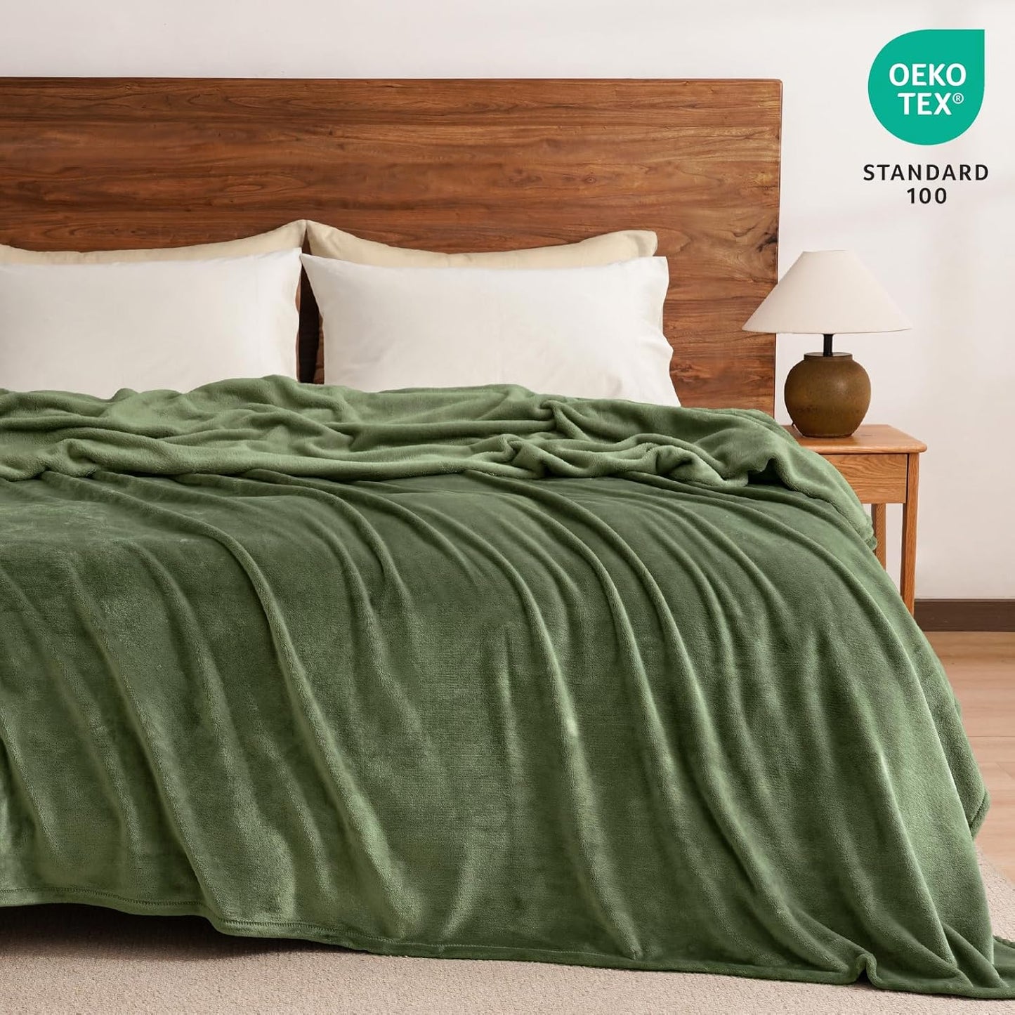 PHF Ultra Soft Fleece Blanket King Size, No Shed No Pilling Luxury Plush Cozy 300GSM Lightweight Blanket for Bed, Couch, Chair, Sofa Suitable for All Season, 108" x 90", Olive Green