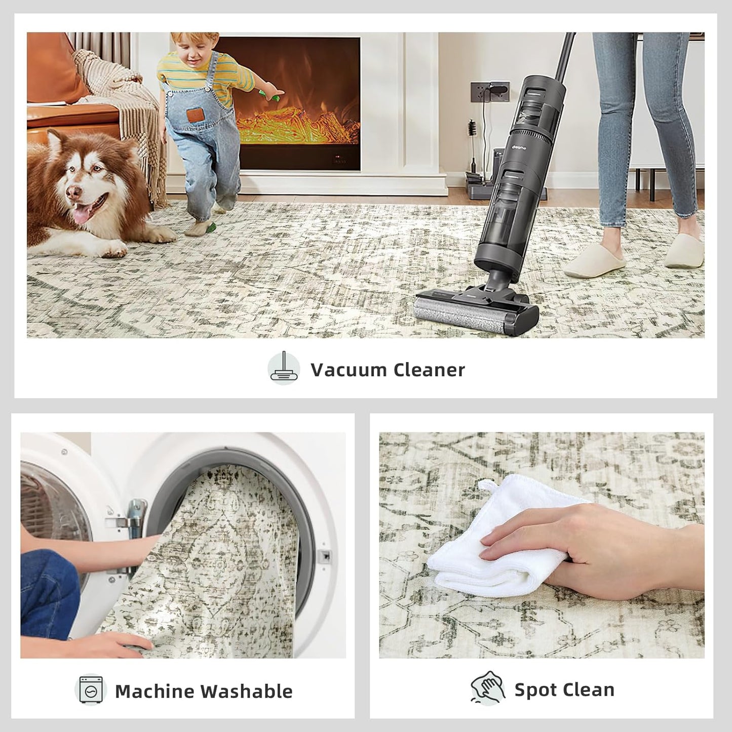 5x8 Area Rugs for Bedroom - Washable Rug 5x8 Rugs Vintage Large Carpet Non-Slip Boho Rug for Living Room Dining Room Nursery Area Rugs Print Floor Rug Cream