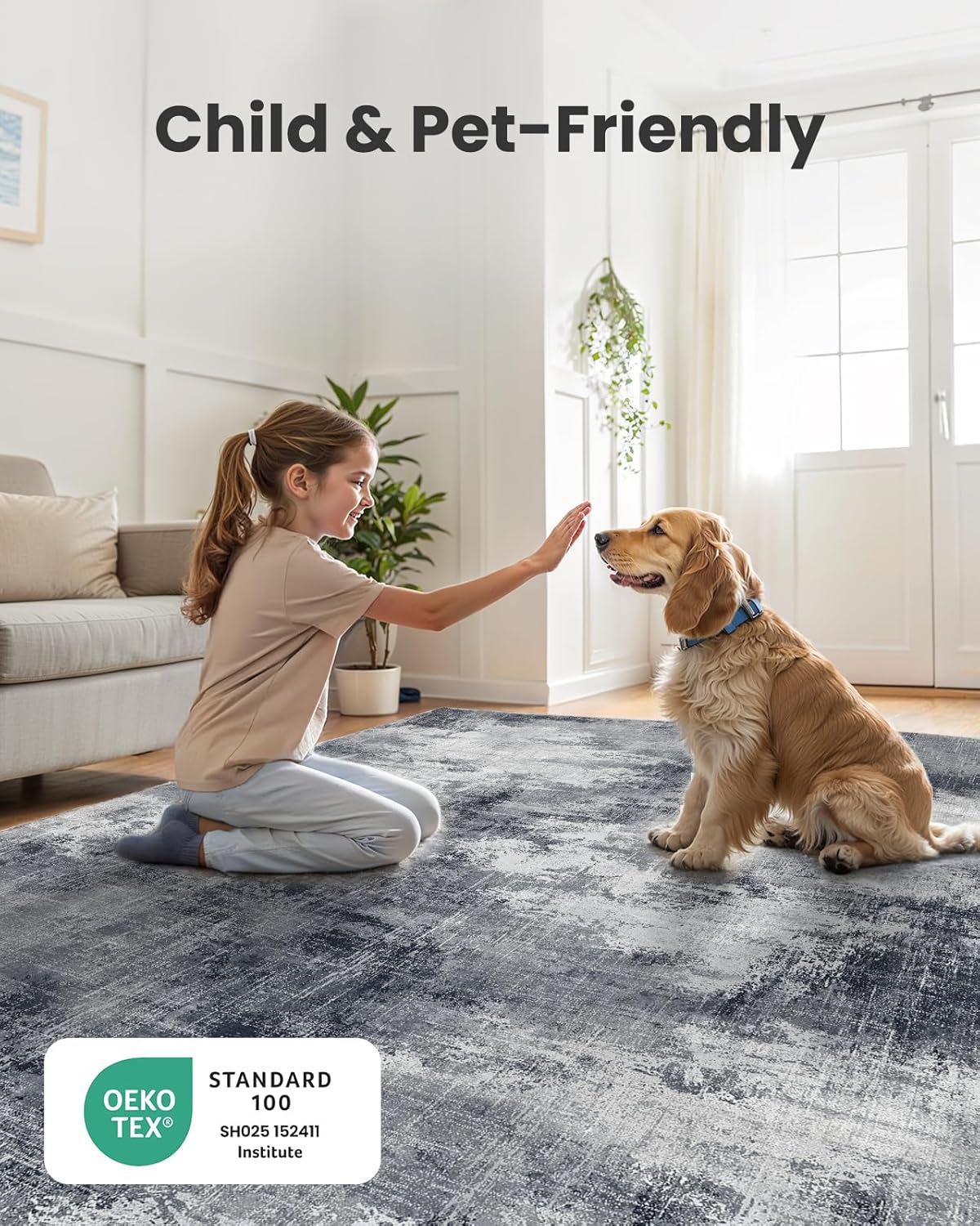 AMADA HOMEFURNISHING 6x9 Washable Area Rug, Modern Abstract Living Room Rug with Non-Slip Backing & Short Pile, Large Rug with Abstract Pattern for Living Room, Bedroom and Dinning Room, Grey