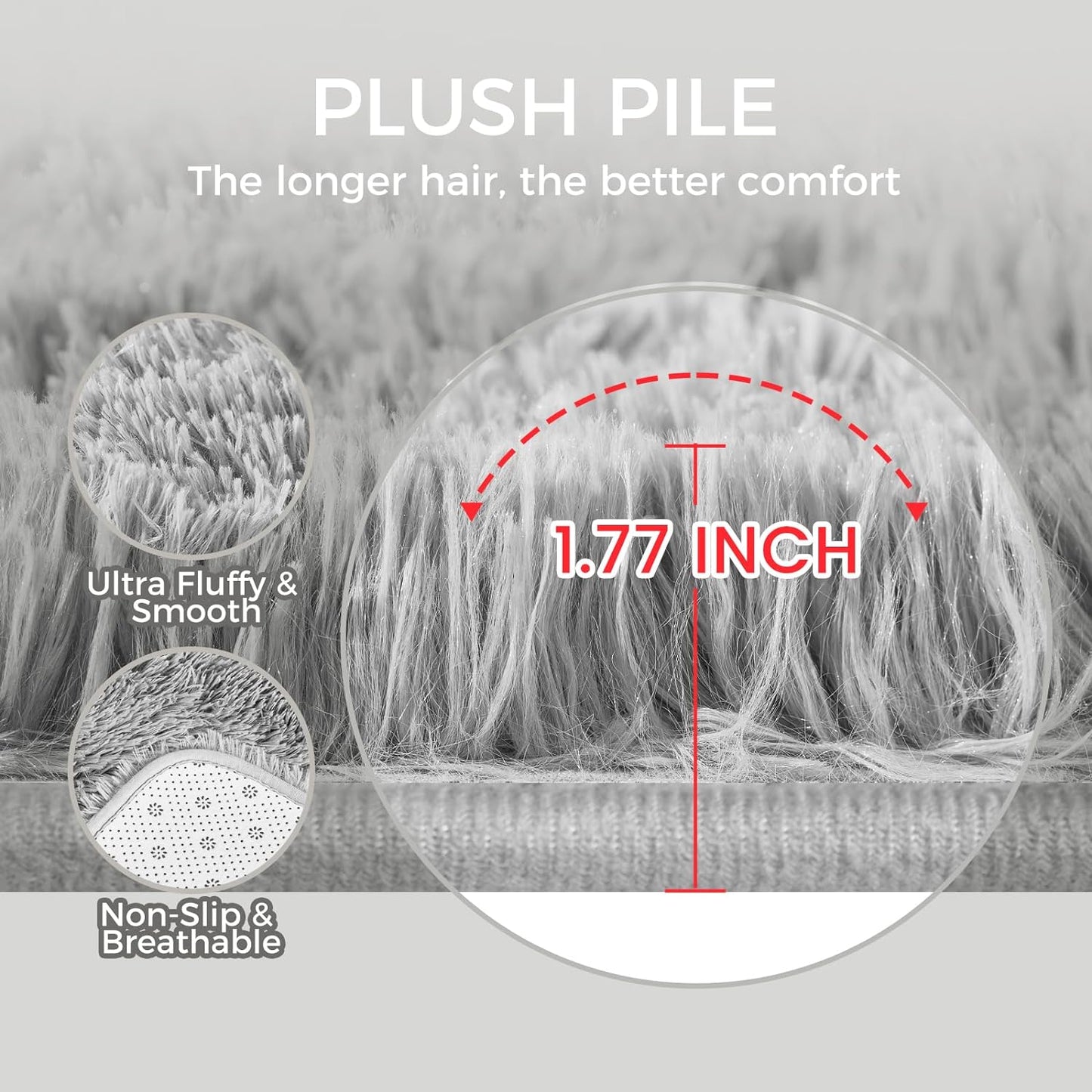 Ultra Soft Rug for Living Room, 9X12 Fluffy Shag Area Rug for Bedroom, Modern Shaggy Carpets Fuzzy Rug for Teens Dorm Nursery Home Decor Aesthetic, Upgrade Anti-Skid Durable, Light Grey