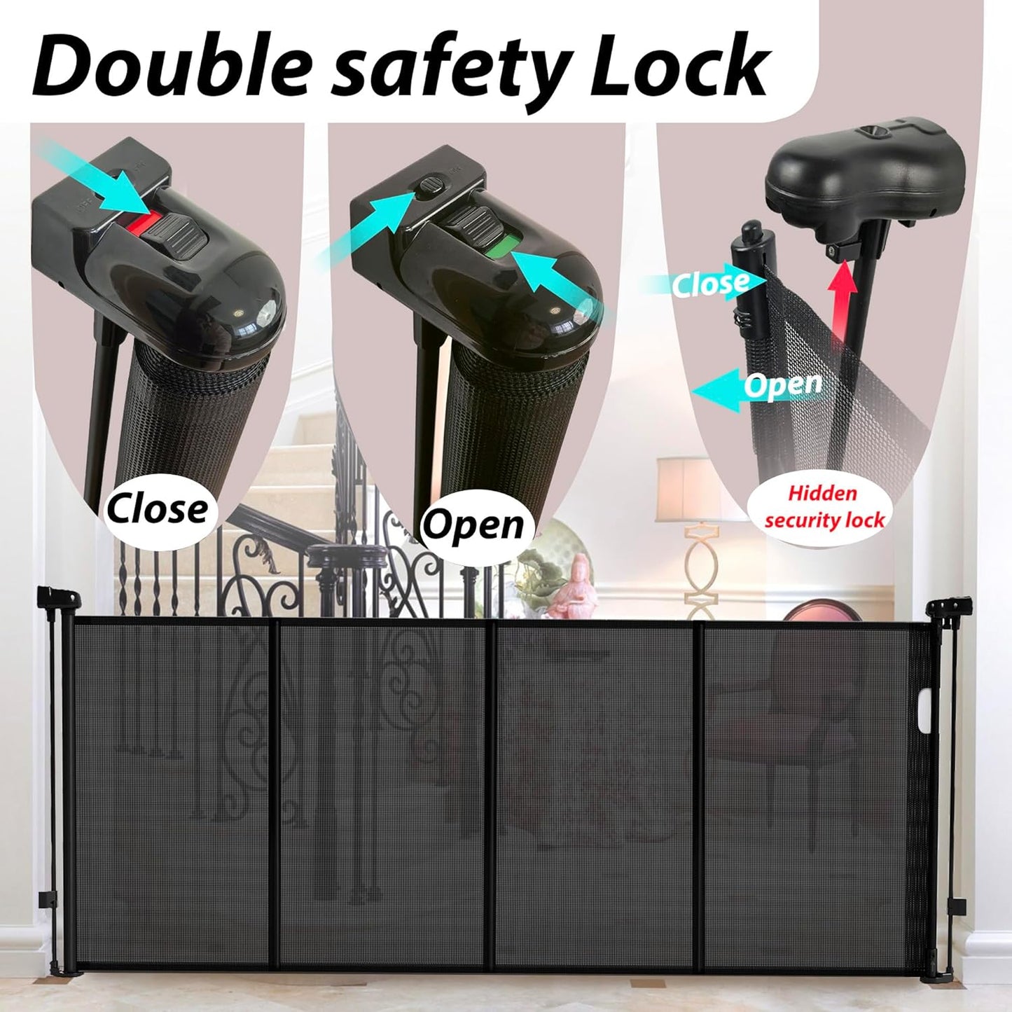 Retractable Baby Gates Dog Gate for Stairs, 100" Wide Retractable Gate Mesh Pet Gate, 41" Extra Tall Child Safety Gate with Fiberglass Rods for Stairways, Doorways, Hallways, Indoor/Outdoor