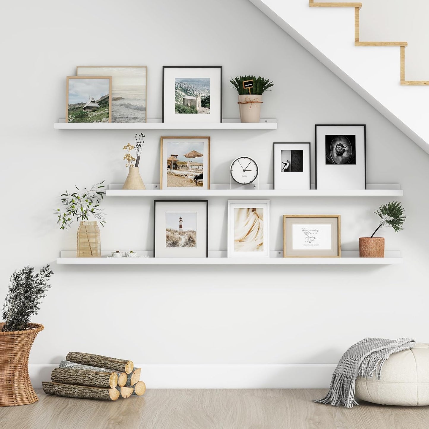 Floating Picture Ledge Shelves for Wall Set of 4, 56 Inch Wall Shelves with Lip Long Large Nursery Book Shelf for Toys Storage Kids Bookshelf Wall Mounted Living Room Bedroom Decor Frames