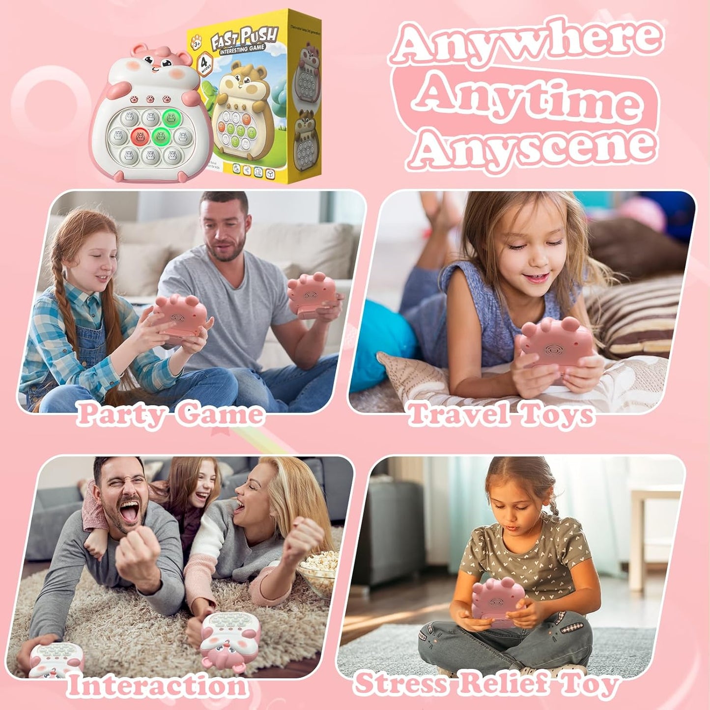 Fast Push Bubble Game Controller, Puzzle Pop Pro Light Up Fidget Game Toys Adults Handheld Bubble Pop Fidget Game Console Anti-Anxiety Decompression Electronic Travel Game Toy