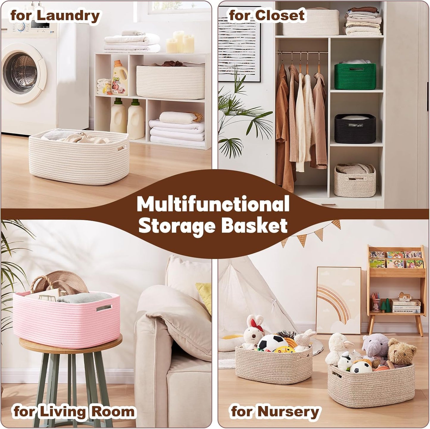 OIAHOMY Storage Basket for Shelves, Closet Cube Storage Bins Baskets for Clothes Blanket Towels, Baby Nursery, Toy Baskets Box, Woven Rope Basket, 15.75*11.81*7.09 IN, 2 Packs Green