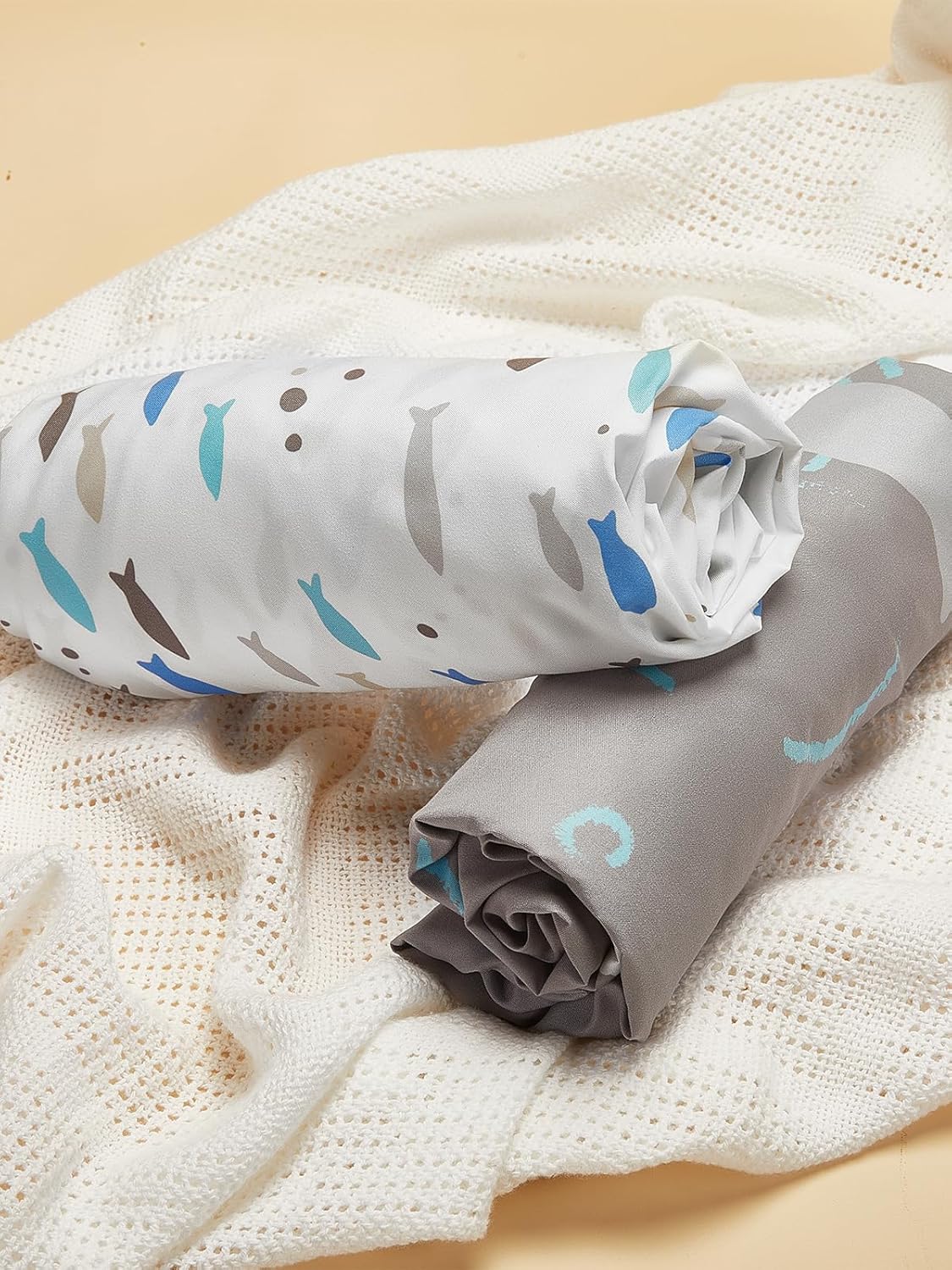 TILLYOU Baby Crib Sheets for Boys Girls, Super Soft Toddler Bed Sheets, 2 Pack Sheets for Standard Crib Mattress 28x52in, Little Blues Fish