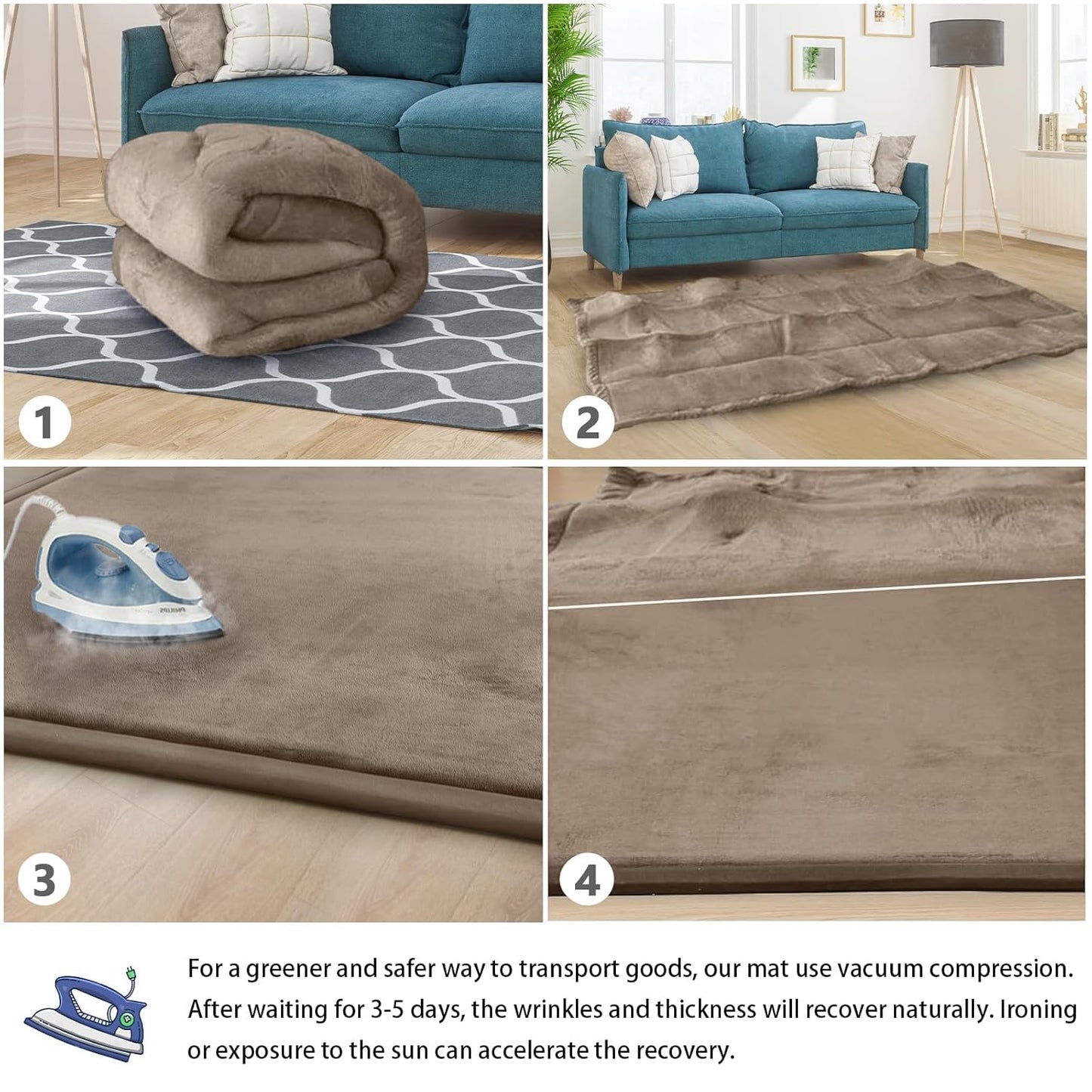 Baby Play Mat for Floor Tummy Time Mat Nursery Rug Muscle Area Rug PlayroomTatami 79"x138" Memory Foam 1.3" Thick Crawling For Babies,Toddlers, Infants, Kids,Floor(Brown)