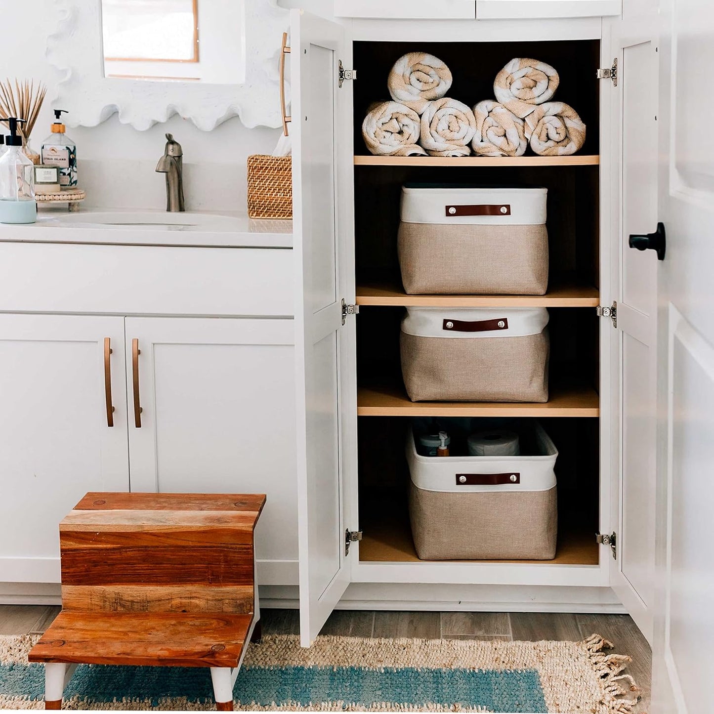 OrganiHaus Extra Large Fabric Storage Bins for Shelves 16x13in, Closet Storage Baskets for Shelf Organizing, Canvas Rectangle Bins for Organization, Linnen Baskets for Organizing - Beige/Off-White