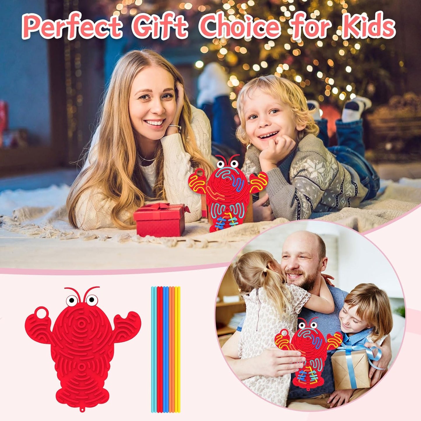 Silicone Sensory Activity Board,2 in 1 Busy Board for Fine Motor Skill, Montessori Fidget Toy for Calming, Stress, Anxiety, ADHD , Autism , Silent, No Mess , Kids 3+ & Adults (Red, Lobster)