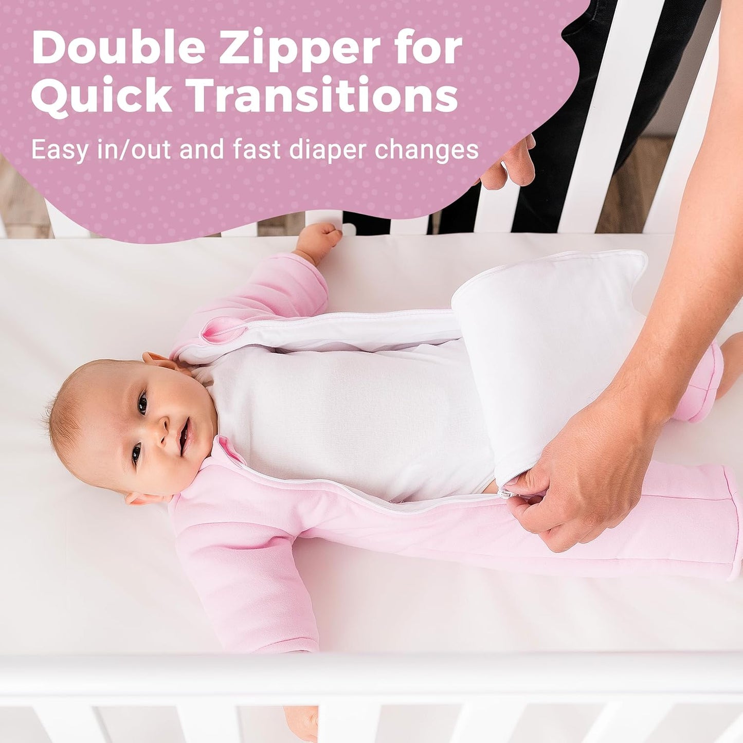 Magic Sleepsuit Baby Merlin's Bamboo/Cotton Baby Swaddle Transition Product - Soft and Cozy Design, Double Zipper for Easy Diaper Changes, Promotes Safe Sleep, 3-6 Months - Pink - Small 12-18lbs