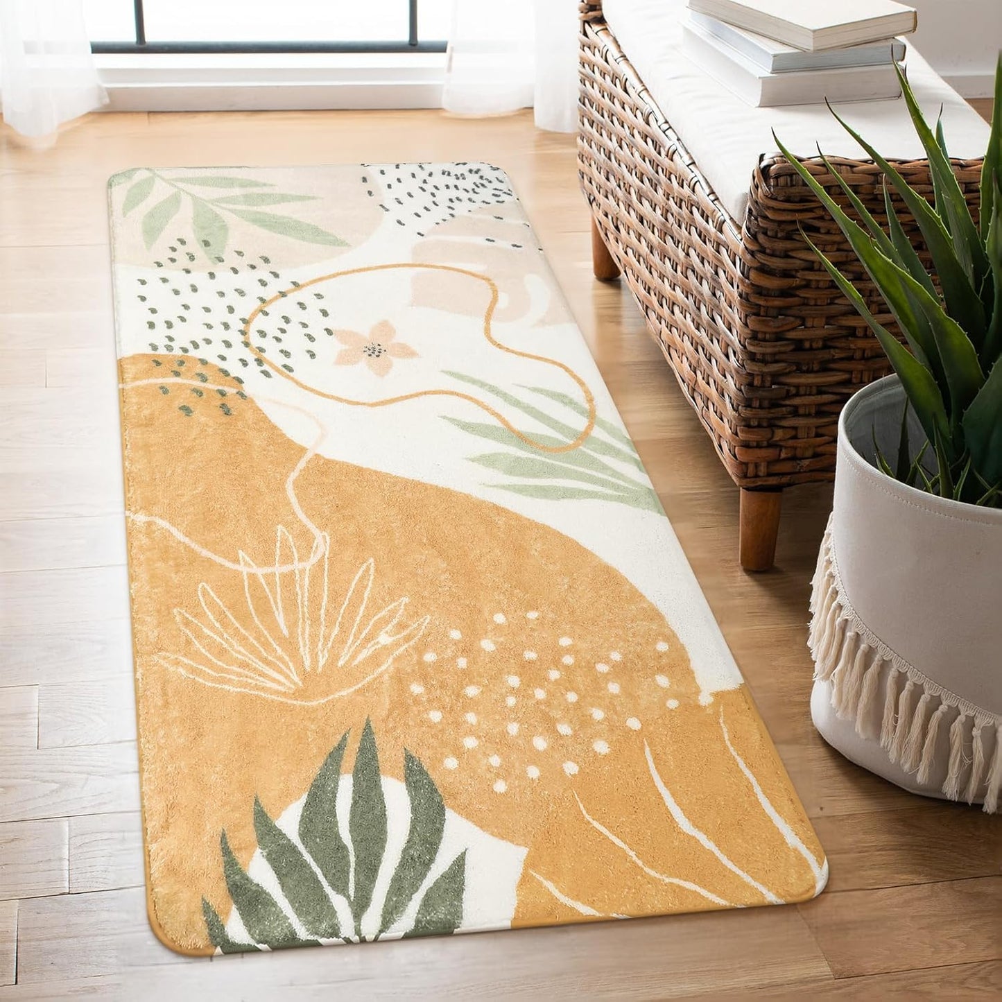 Lahome Washable Rugs for Bathroom - 2x4 Lightweight Non-Slip Laundry Room Rug Kitchen Sink Floor Mat Soft Throw Small Runner Rug, Boho Botanical Print Indoor Rug Runner for Hallway Entrance Bedroom