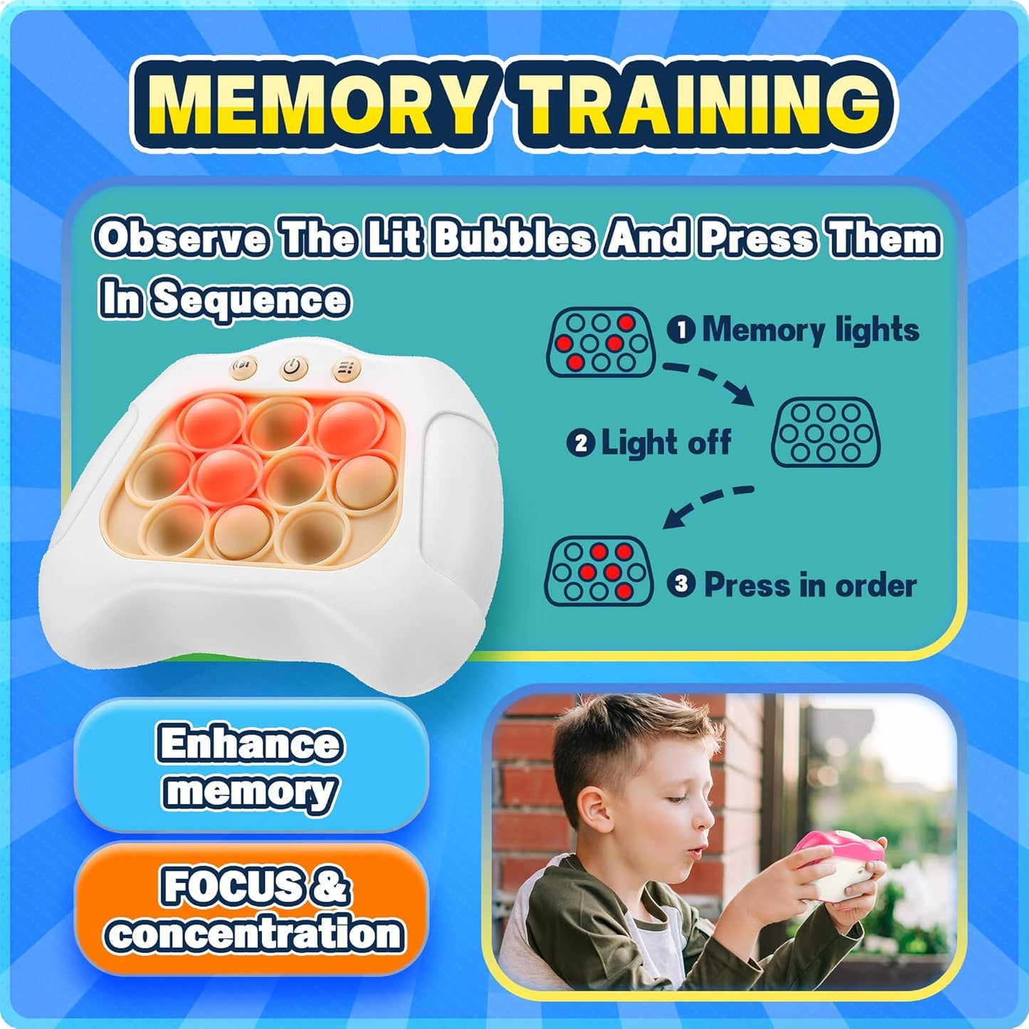 Quick Push Game Console ,4 Modes Games, A Toy Game Machine That Exercises Reaction Ability and Improves Concentration |Teens Boys & Girls Ages 3-12 Years Old & Up (White)