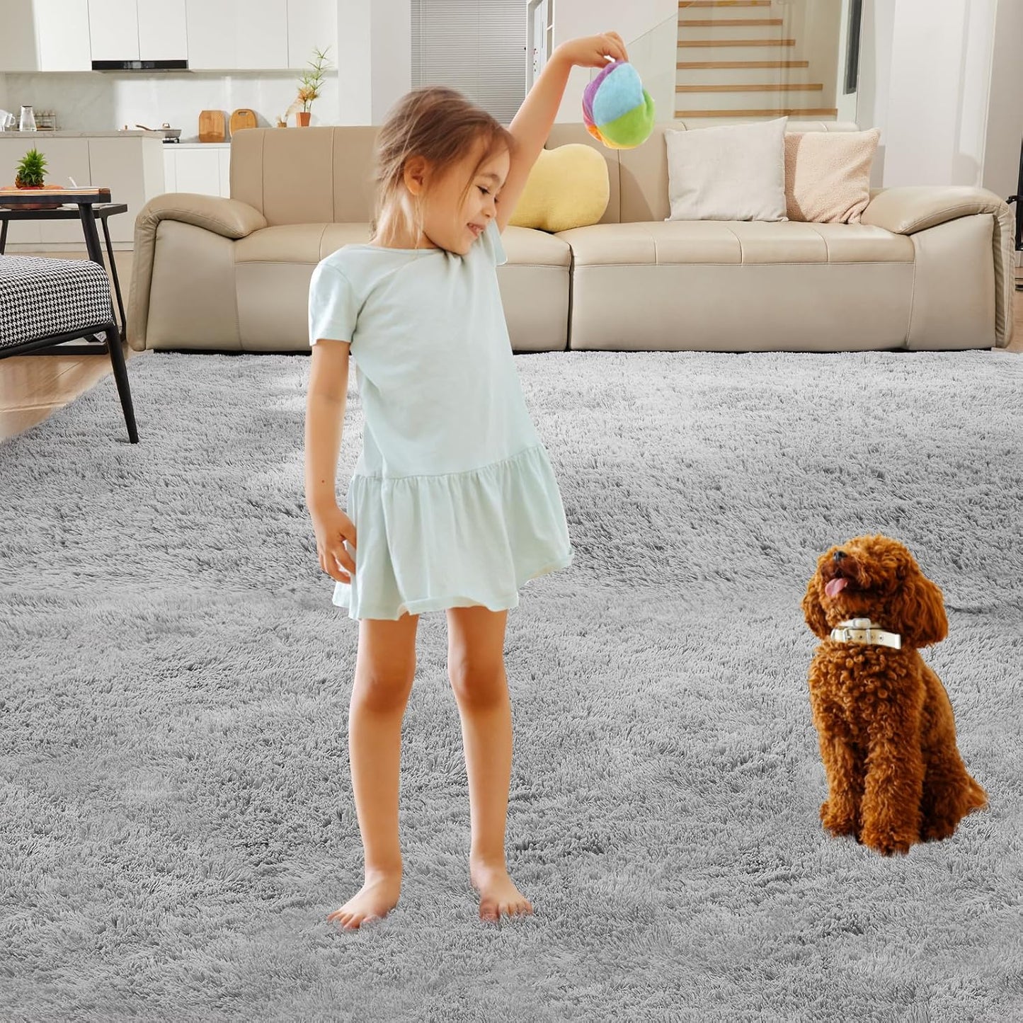 Rugs for Living Room 6x9 Light Grey, Large Big Fluffy Shag Fuzzy Plush Soft Carpet for Bedroom, Kids Home Decor Aesthetic, Nursery, Modern Shaggy Area Rug for Classroom Office, Anti-Skid