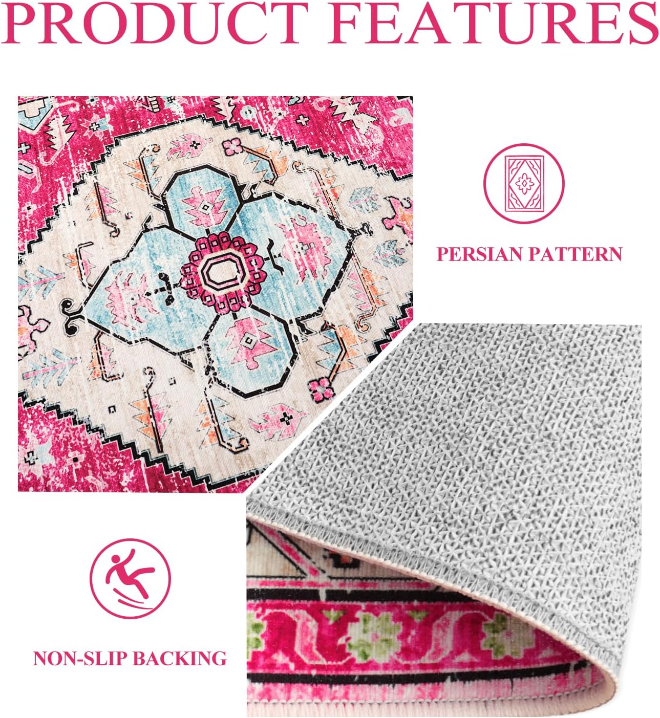 Lahome Boho Round Rug - 5Ft Washable Area Rug, Non-Slip Small Bathroom Rug, Lightweight Bedroom Throw, Oriental Distressed Print Carpet for Entryway, Sofa, Nursery, Kids Room