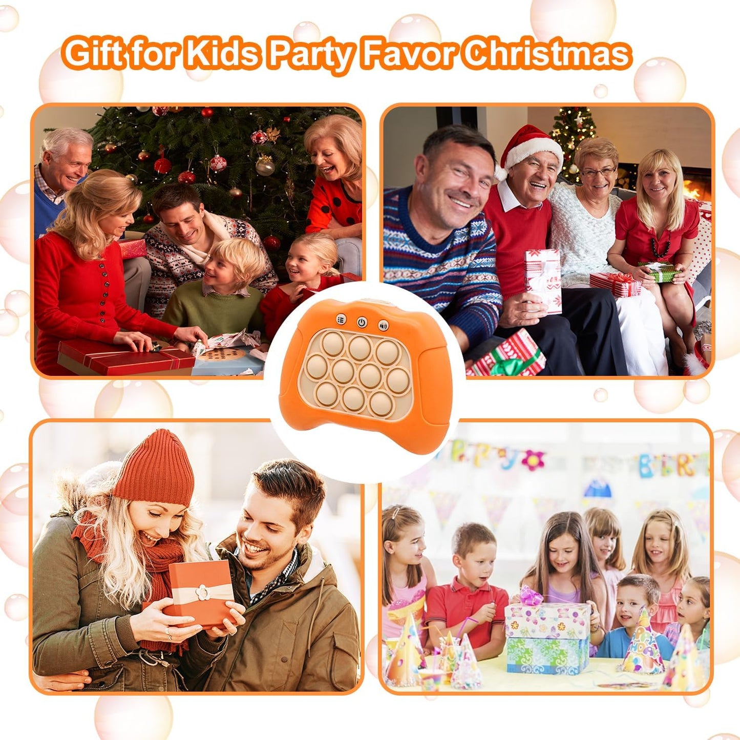 Quick Push Puzzle Game Machine Pop Fidget Light-Up Squeeze Poppet Sensory Toy Educational Push Pop Bubble Toy Stress Relief Party Favors Puzzle Game for Kids Teens Adults (Orange)