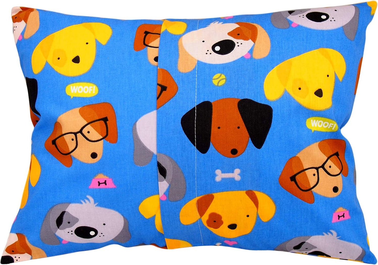 13x18 Toddler Pillowcase Cotton - Kids Pillowcase Puppies, Pillow Cases for Travel Pillows, Toddler Pillow Protector - Puppies with Glasses On Blue