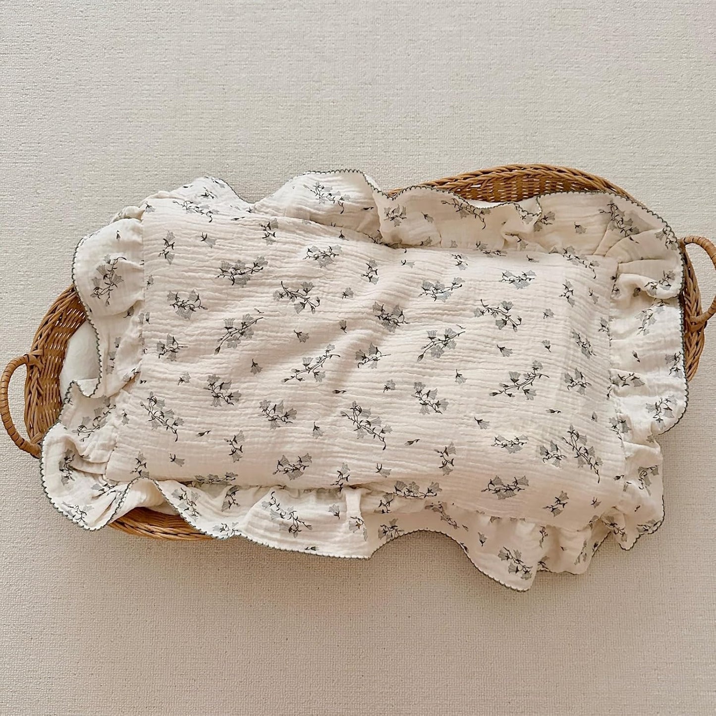 BuLuTu Cotton Muslin Pillowcase for Toddler Girls Boys Chic Shabby Floral Kids Pillow Case, Breathable Soft Durable Children Pillow Cover for Travel/Sleep, Hyacinth Pattern, 14"x20"