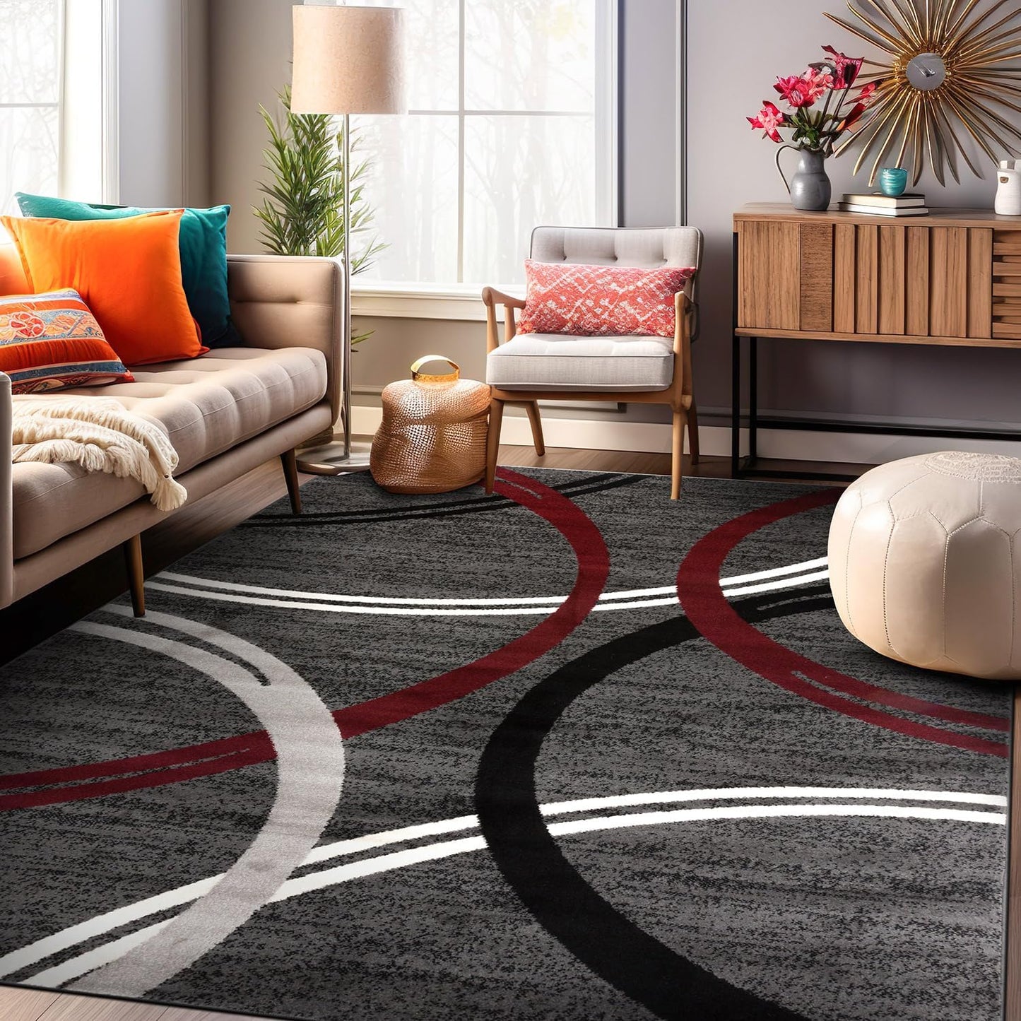 Rugshop Modern Wavy Circles Design Area Rug 12' x 15' Red