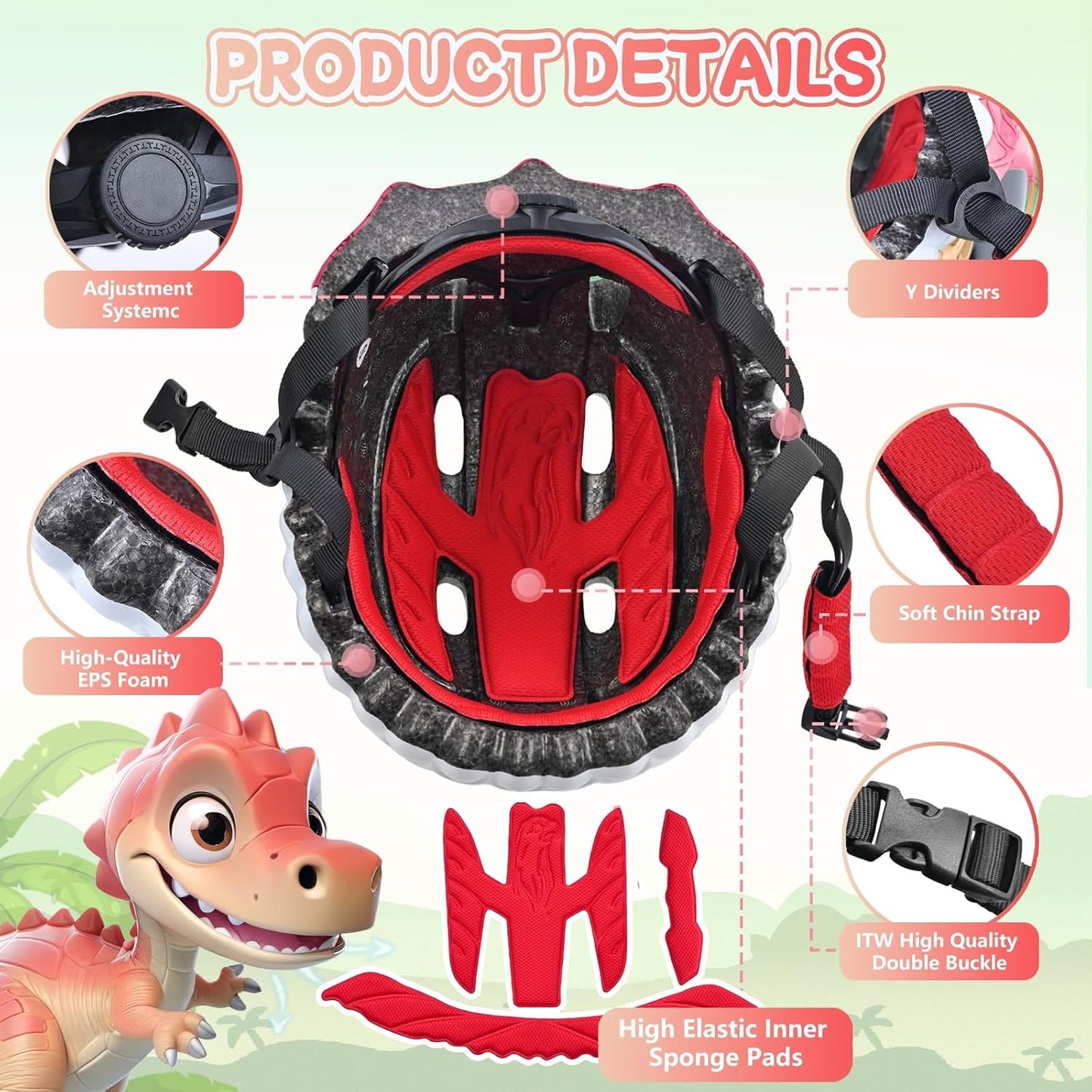 Toddler/Kids Bike Helmet Set for Boys Girls 3D Adjustable Kids Helmet Protective Gear Set Knee Elbow Wrist Pads and Multi-Sports Skateboard Scooter Cycling Roller Balance Bike