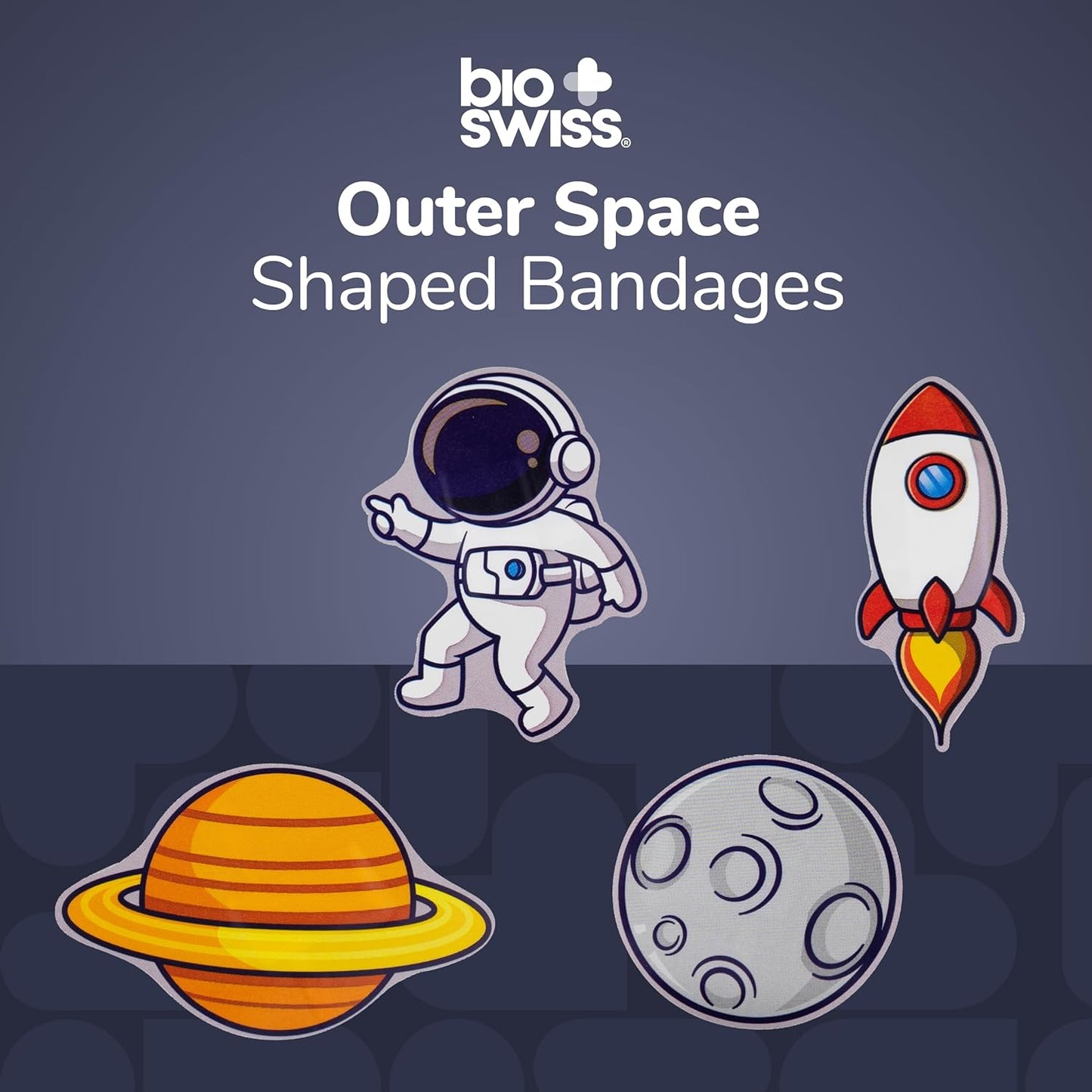 BioSwiss Bandages, Outer Space Shaped Self Adhesive Bandage, Latex Free Sterile Wound Care, Fun First Aid Kit Supplies for Kids and Adults, 50 Count