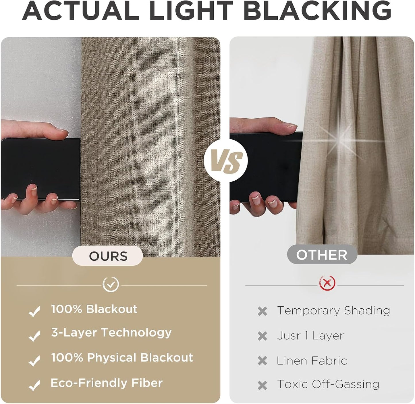 Joydeco Blackout Curtains 95 Inches Long 2 Panels Burg, Room Darkening Curtains for Bedroom, 100% Black Out Textured Thermal Drapes Privacy Protection 2 Panels Set(W52 x L95 Inch, Linen)